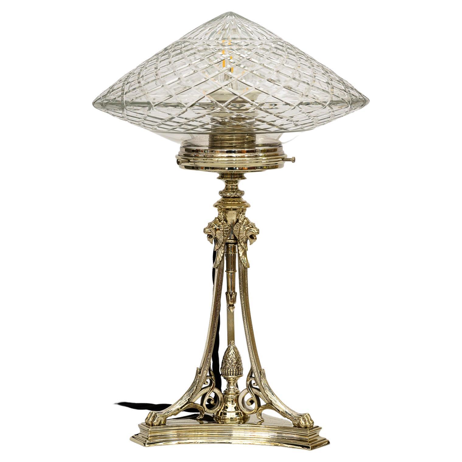 Art Deco Alpaca Table Lamp with Cut Glass Shade Vienna Around 1920s For Sale