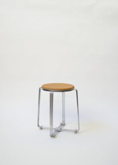 Art Deco Alpax Chrome and Cork Stool or Side Table