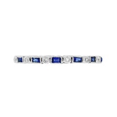 Art Deco Alternate Blue Sapphire & Diamond Eternity Band 14K White Gold Ring