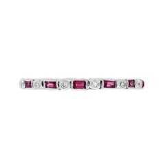 Art Deco Alternate Red Pink Ruby & Diamond Eternity Band 14K White Gold Ring