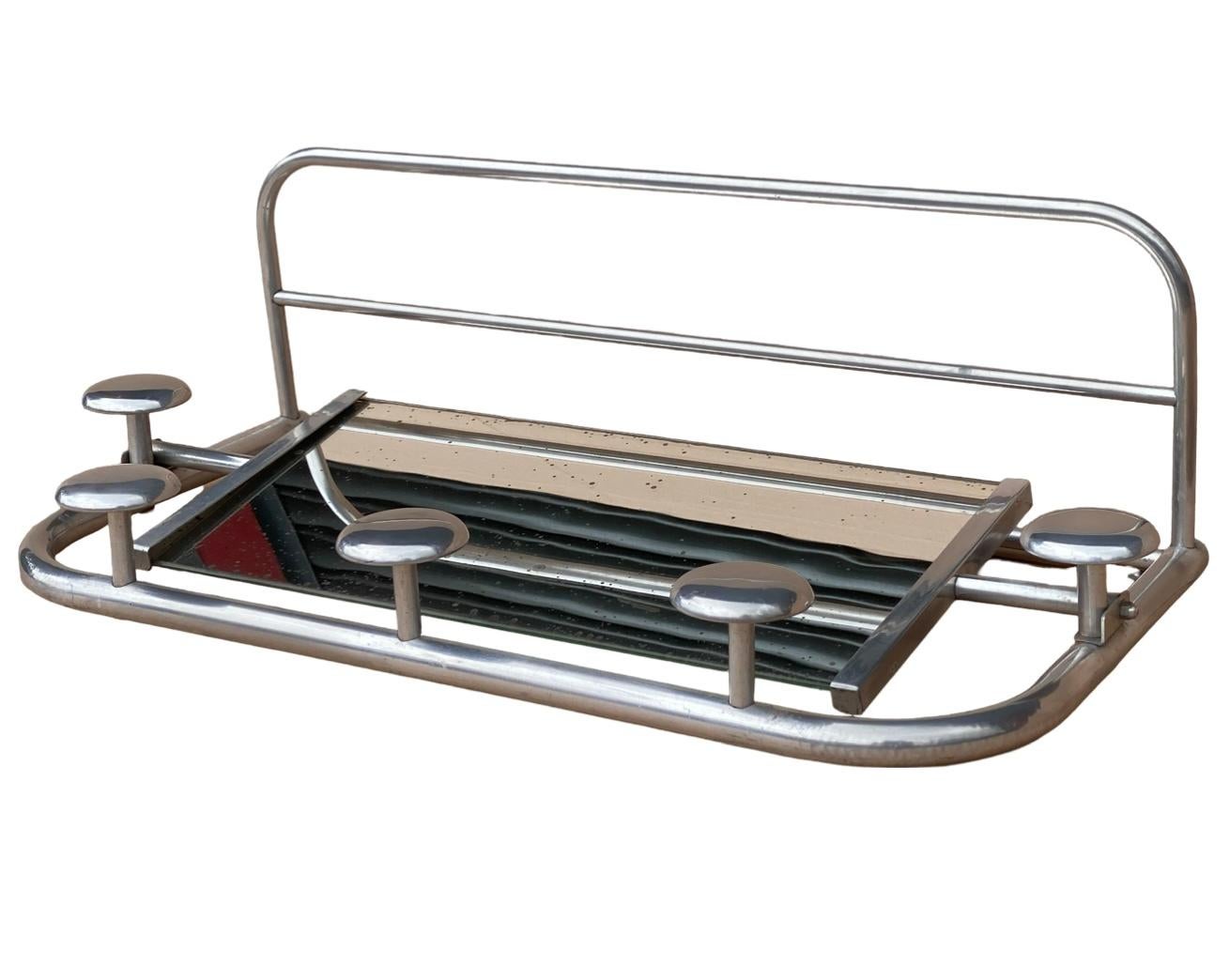European Art Deco Aluminium Coat Hooks and Vanity Mirror and Shelf For Sale