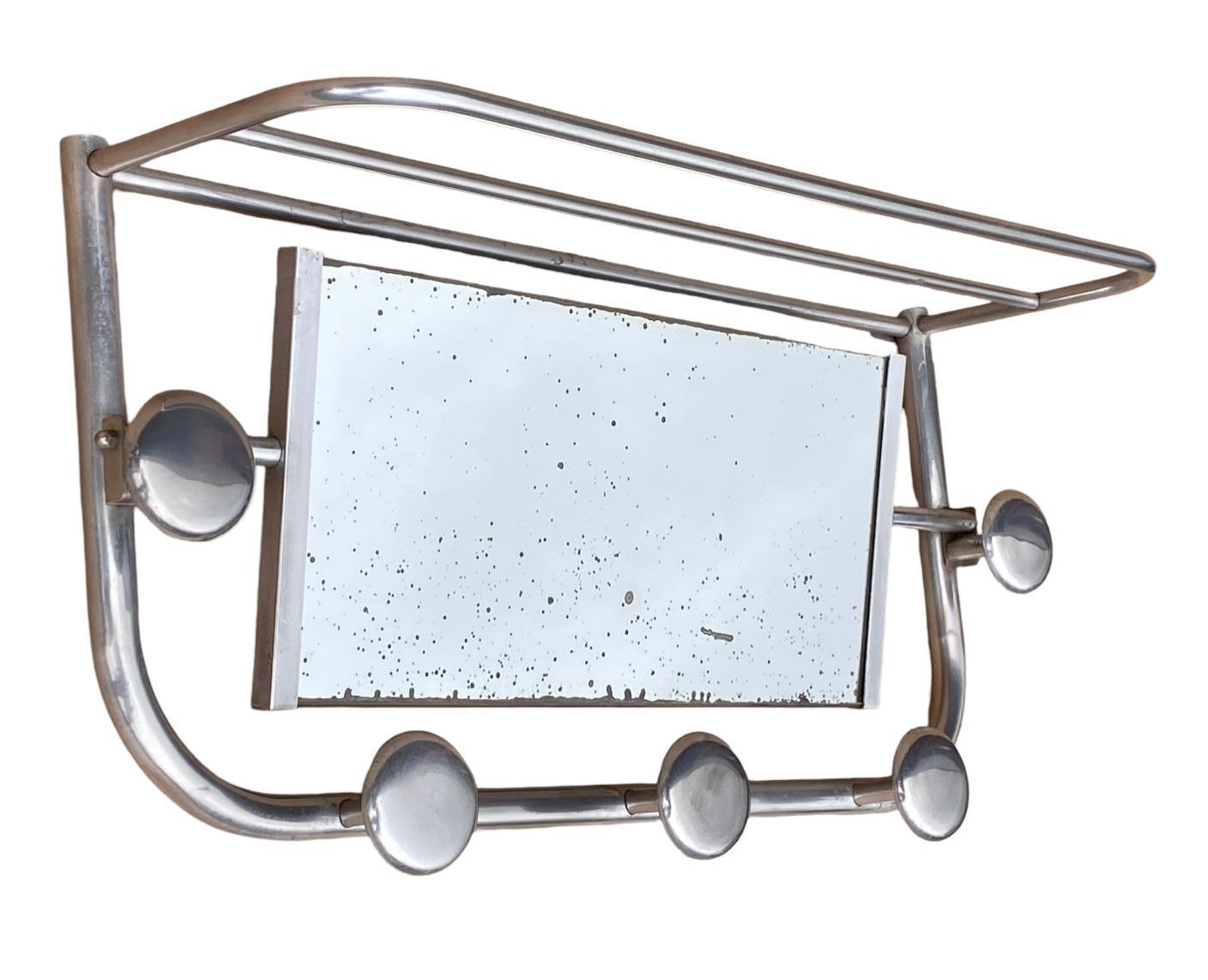 Art Deco Aluminium Coat Hooks and Vanity Mirror and Shelf In Fair Condition For Sale In Barnstaple, GB