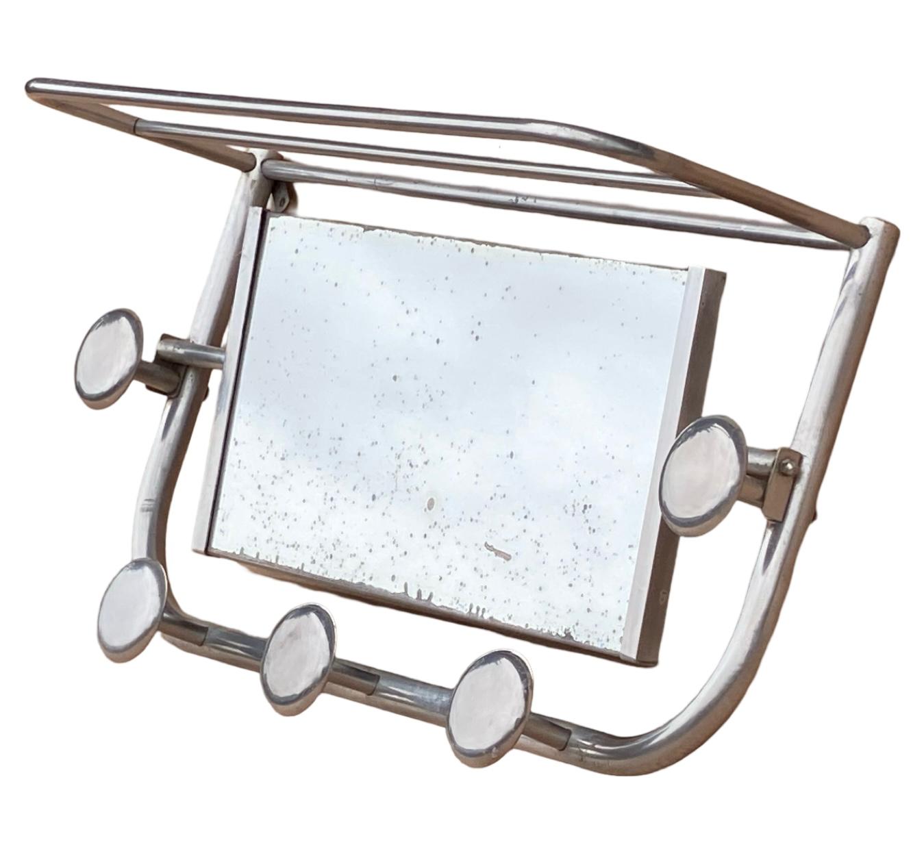 Aluminum Art Deco Aluminium Coat Hooks and Vanity Mirror and Shelf For Sale