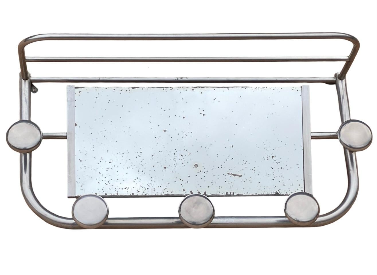 Art Deco Aluminium Coat Hooks and Vanity Mirror and Shelf For Sale 2