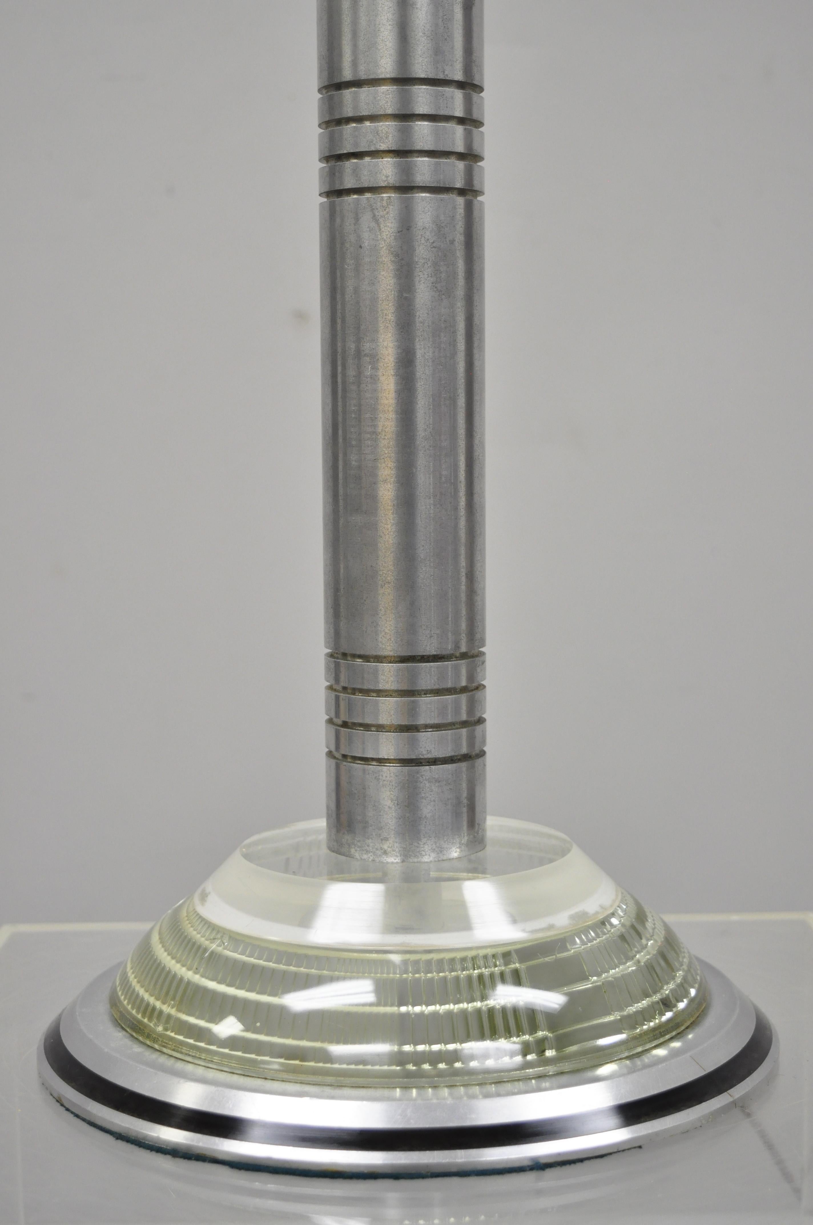 American Art Deco Aluminum and Acrylic Skyscraper Table Lamp Walter Von Nessen For Sale