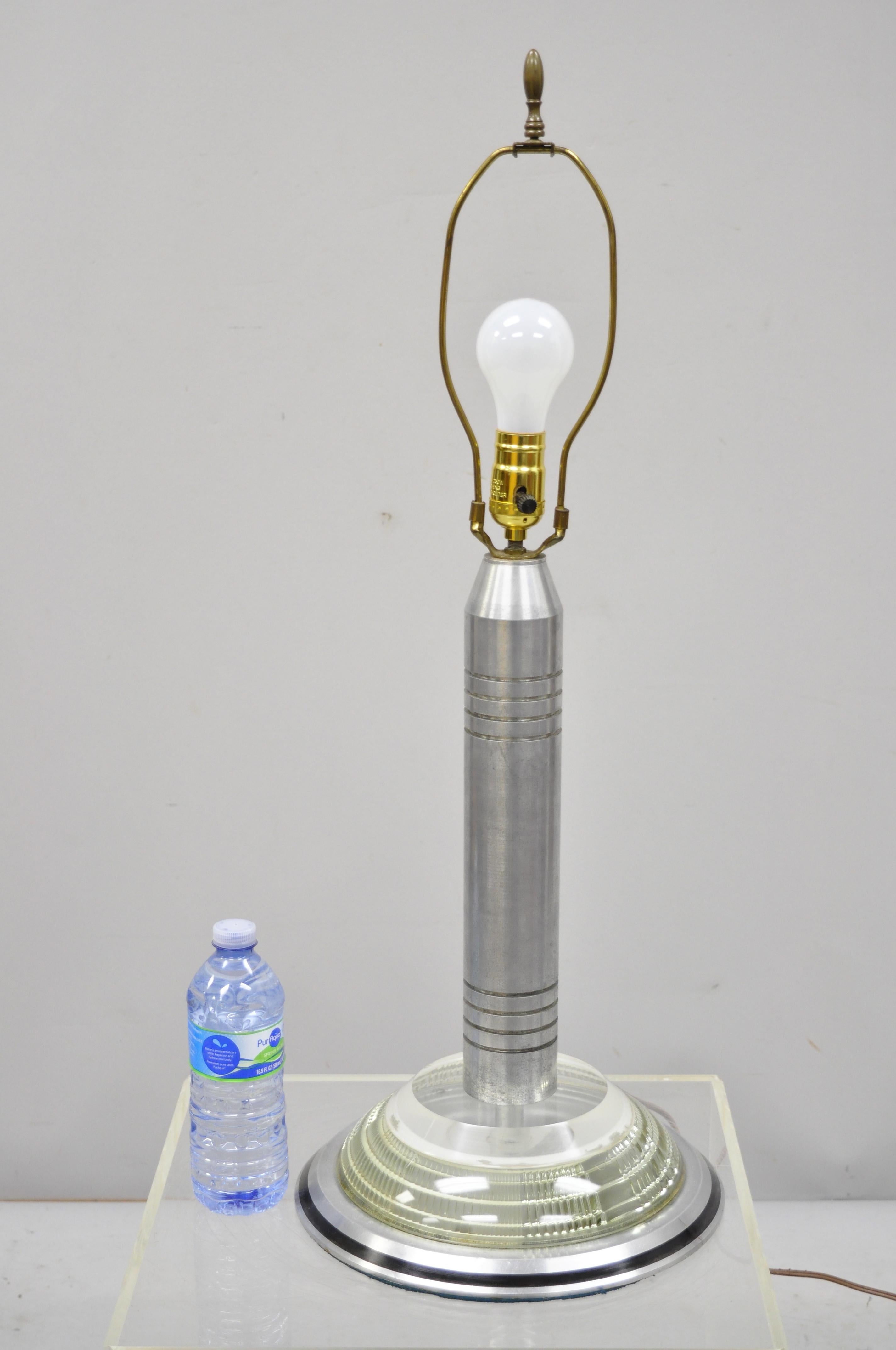 Art Deco Aluminum and Acrylic Skyscraper Table Lamp Walter Von Nessen For Sale 4