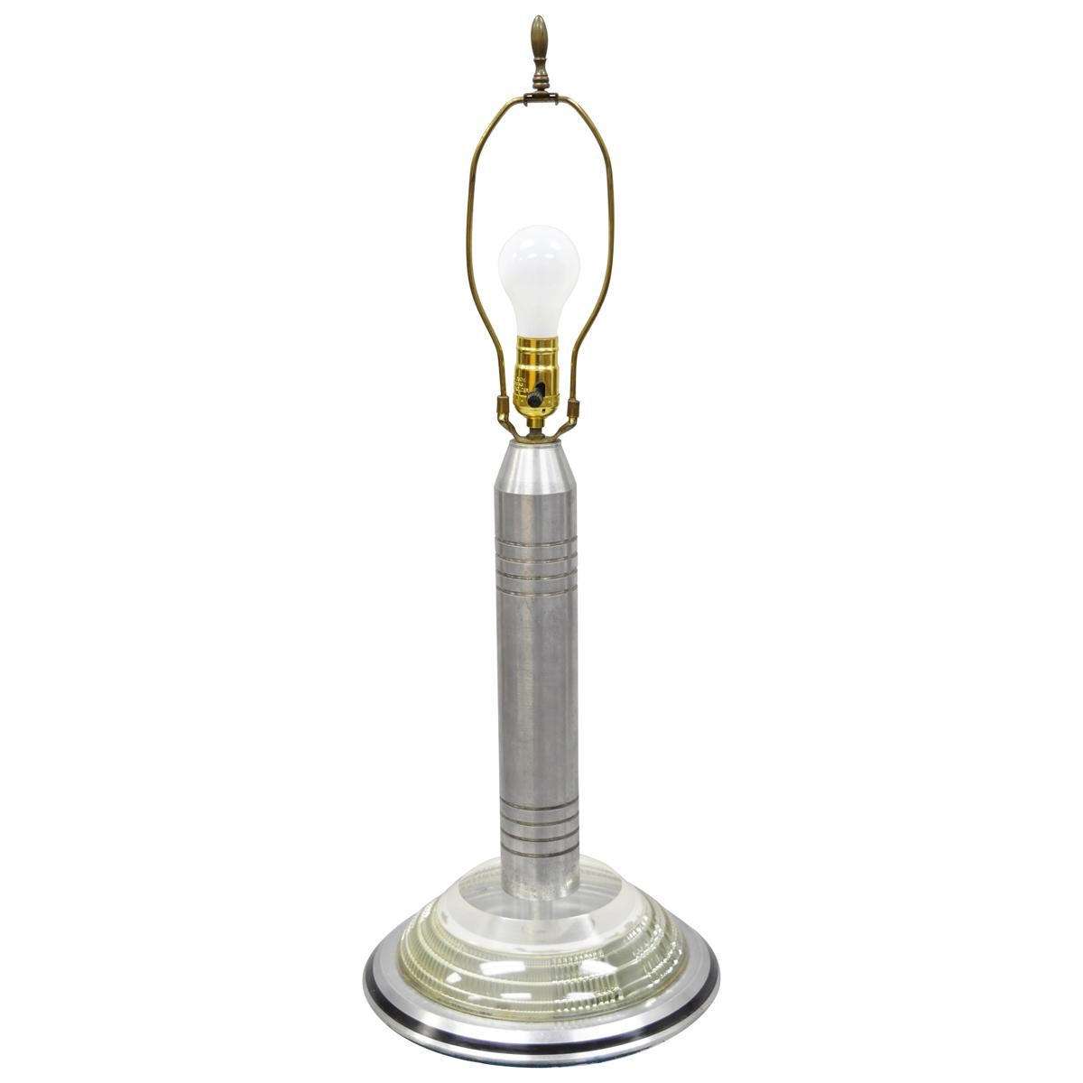 Art Deco Aluminum and Acrylic Skyscraper Table Lamp Walter Von Nessen For Sale