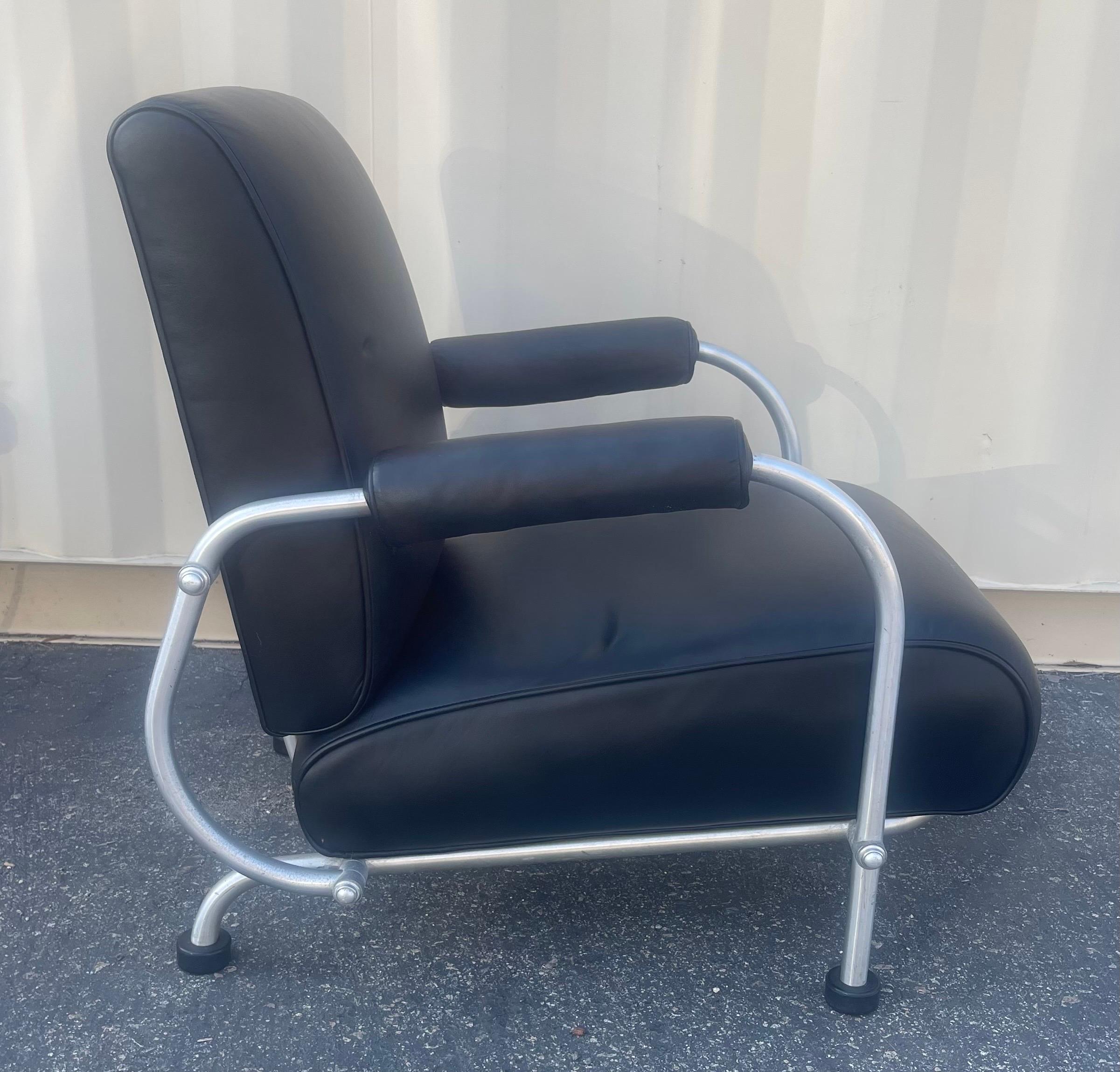 Art Deco Aluminum and Leather Lounge Chair by Warren McArthur For Sale 3