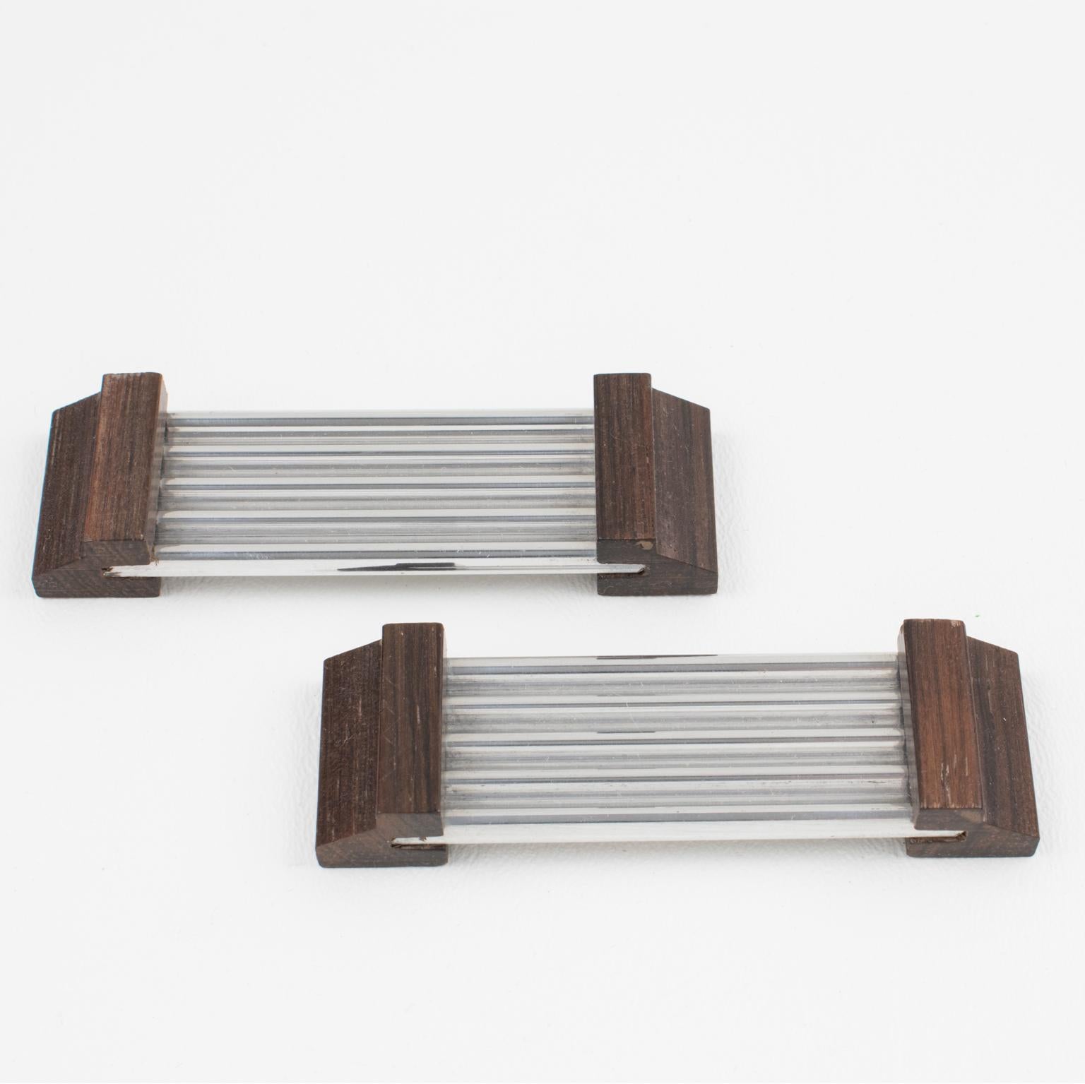 Porte-couteaux à pinces Art Déco en aluminium et bois de macassar, 12 pièces dans leur boîte en vente 4