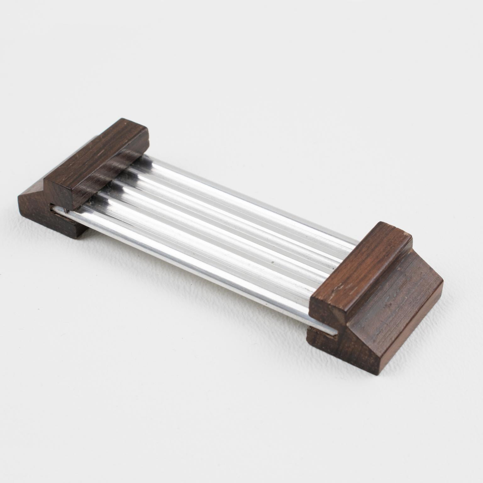 Porte-couteaux à pinces Art Déco en aluminium et bois de macassar, 12 pièces dans leur boîte en vente 5