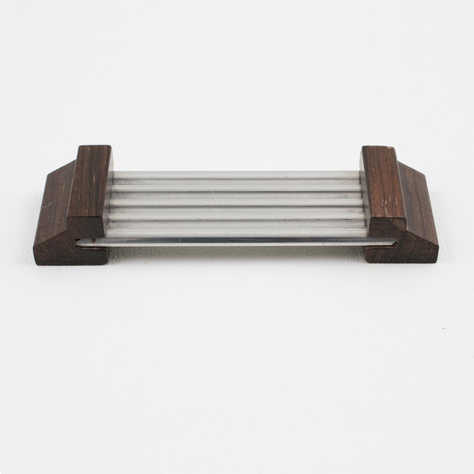 Porte-couteaux à pinces Art Déco en aluminium et bois de macassar, 12 pièces dans leur boîte en vente 7