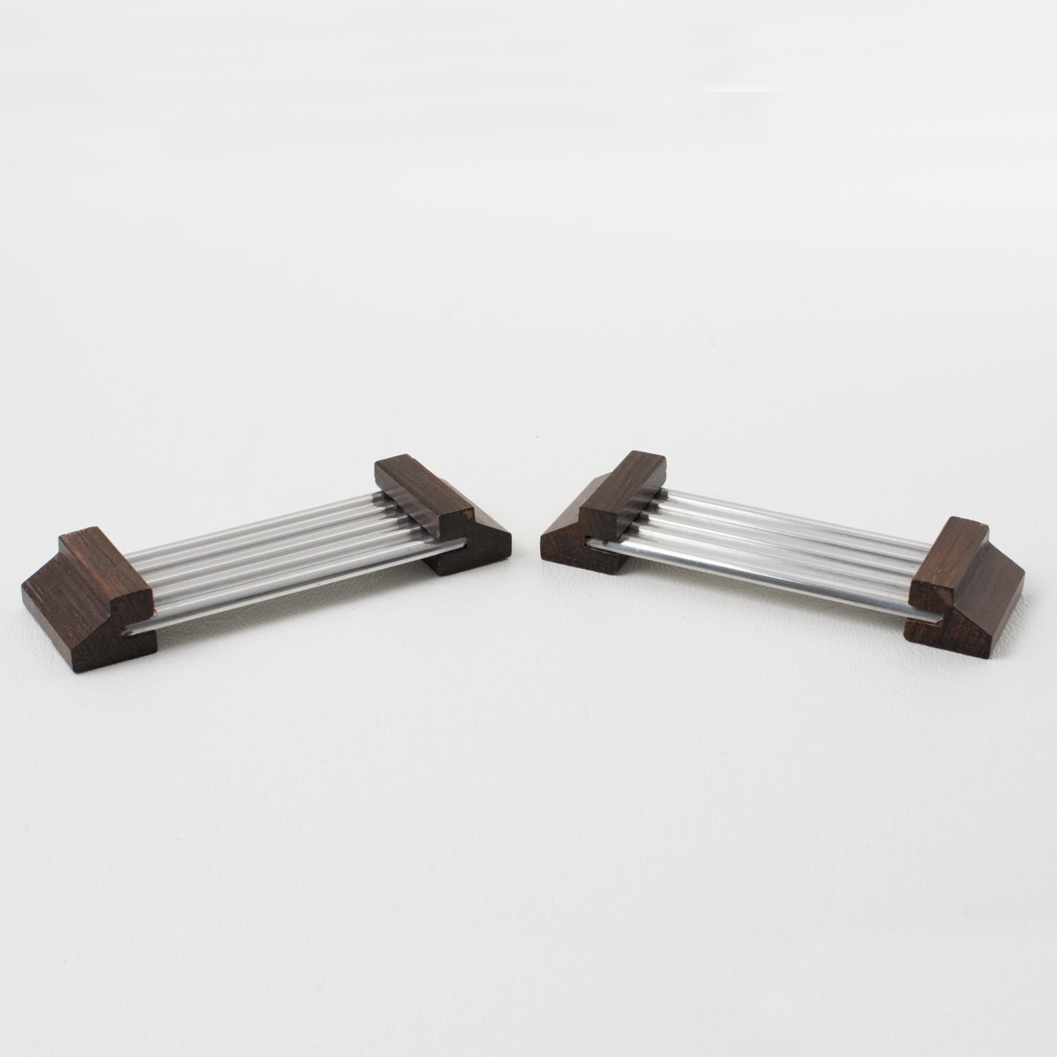 Porte-baguettes Art Déco en aluminium et Wood Macassar, 12 pièces en boîte en vente 4