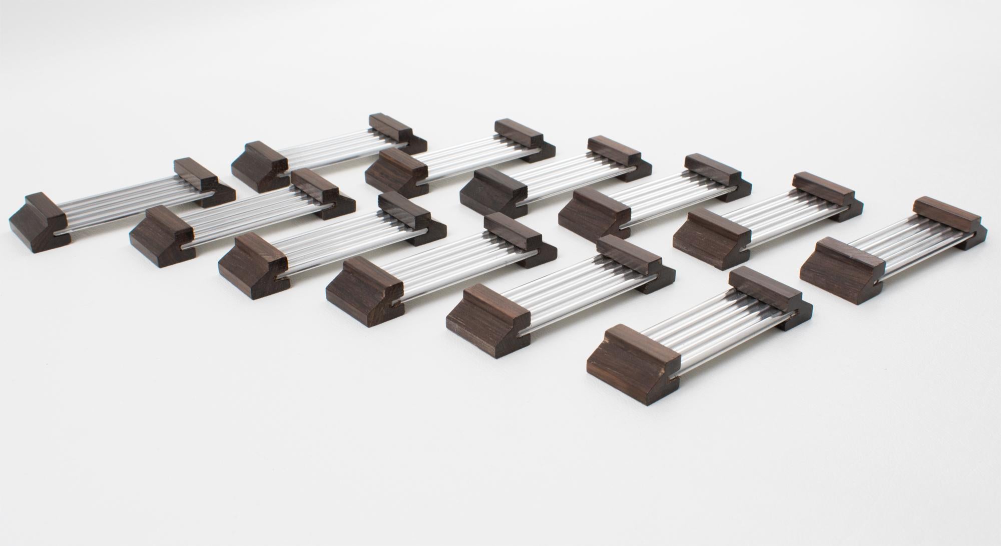 Porte-baguettes Art Déco en aluminium et Wood Macassar, 12 pièces en boîte Bon état - En vente à Atlanta, GA