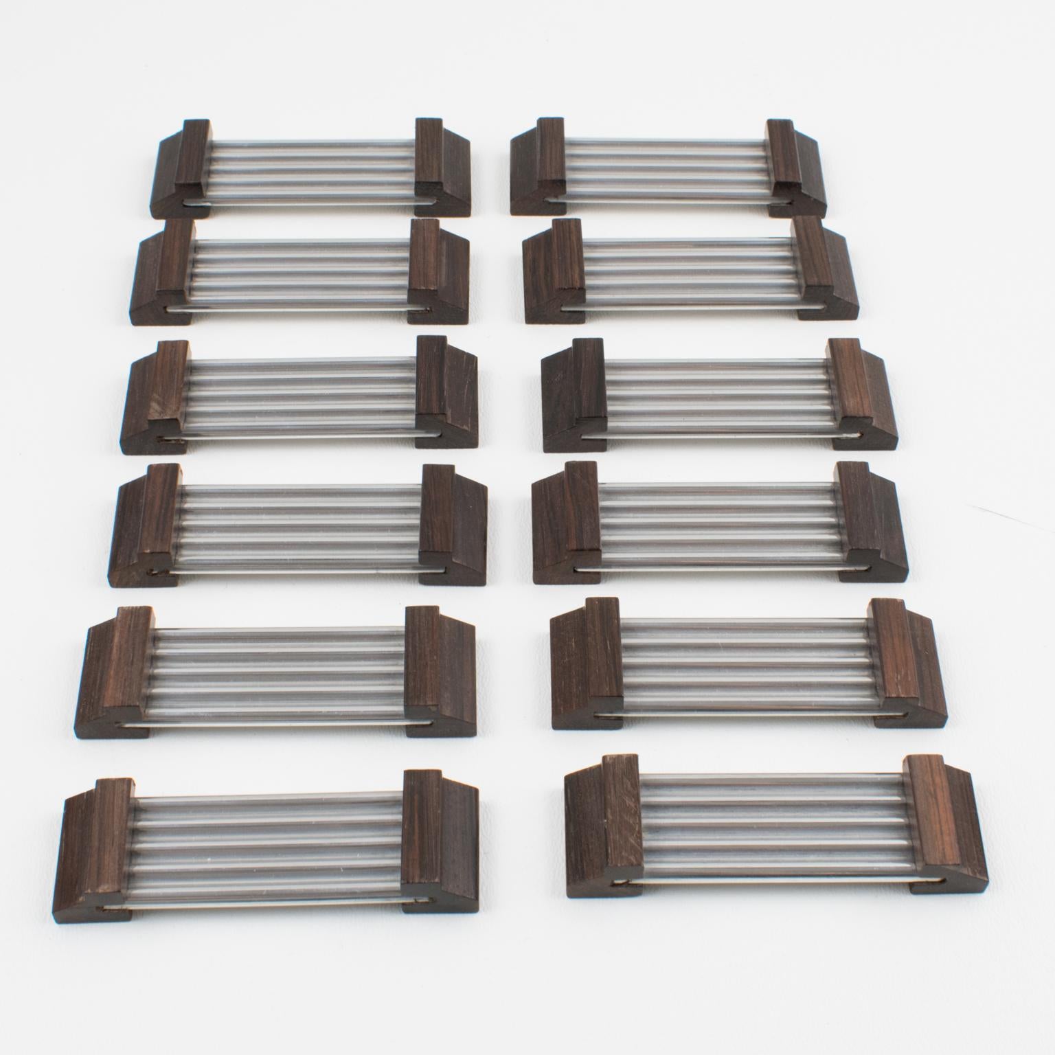 Milieu du XXe siècle Porte-baguettes Art Déco en aluminium et Wood Macassar, 12 pièces en boîte en vente