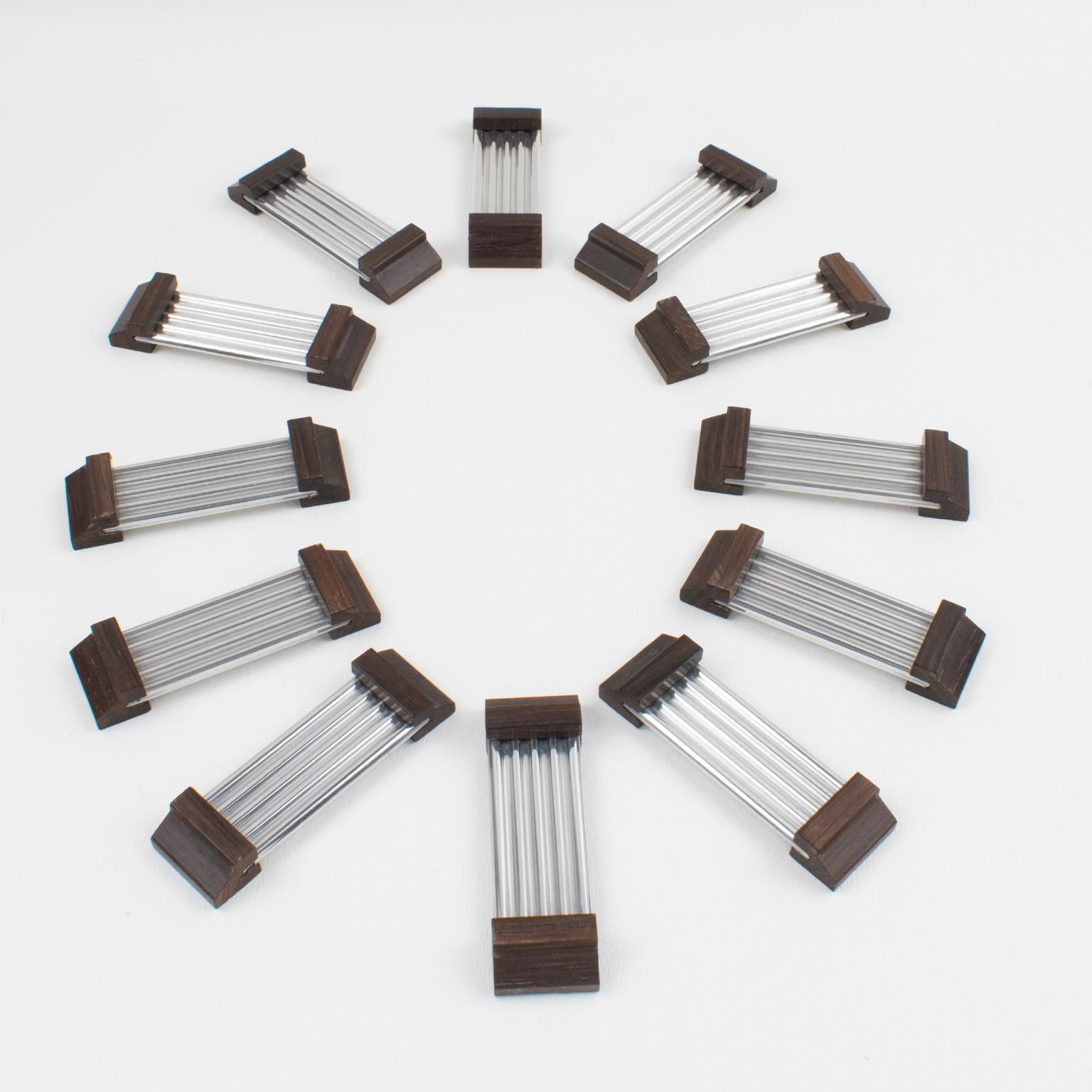 Métal Porte-baguettes Art Déco en aluminium et Wood Macassar, 12 pièces en boîte en vente