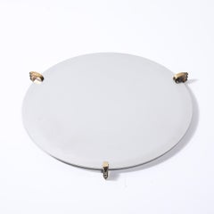 Art Deco Aluminum Serving Tray with Sculptural Brass Supports
