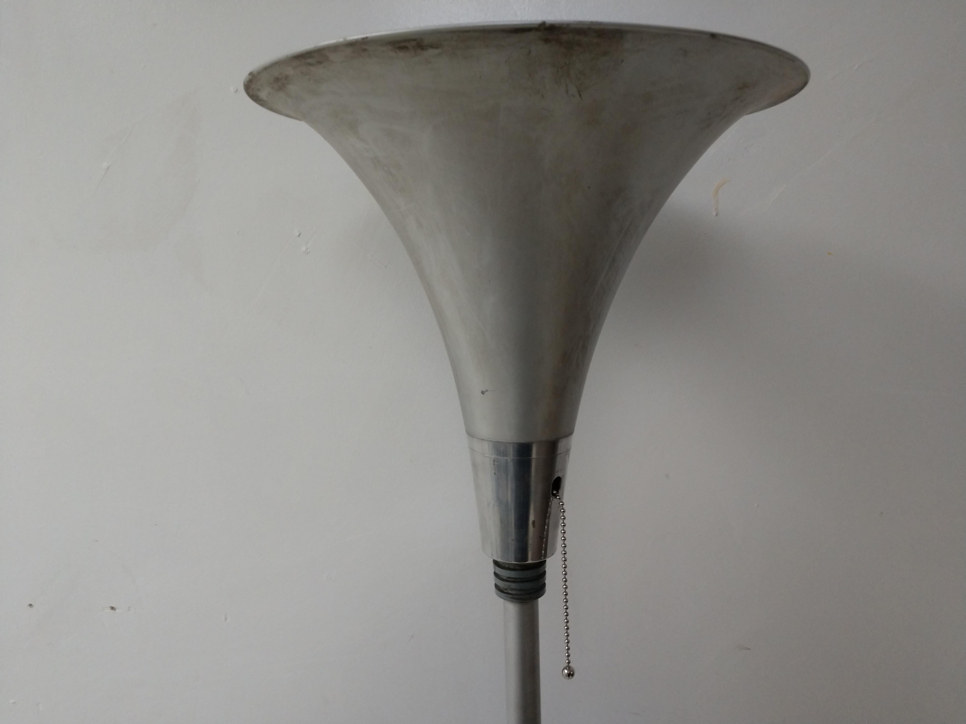 Art Deco Aluminum Torchiere Floor Lamp, c1935 In Good Condition In Port Jervis, NY