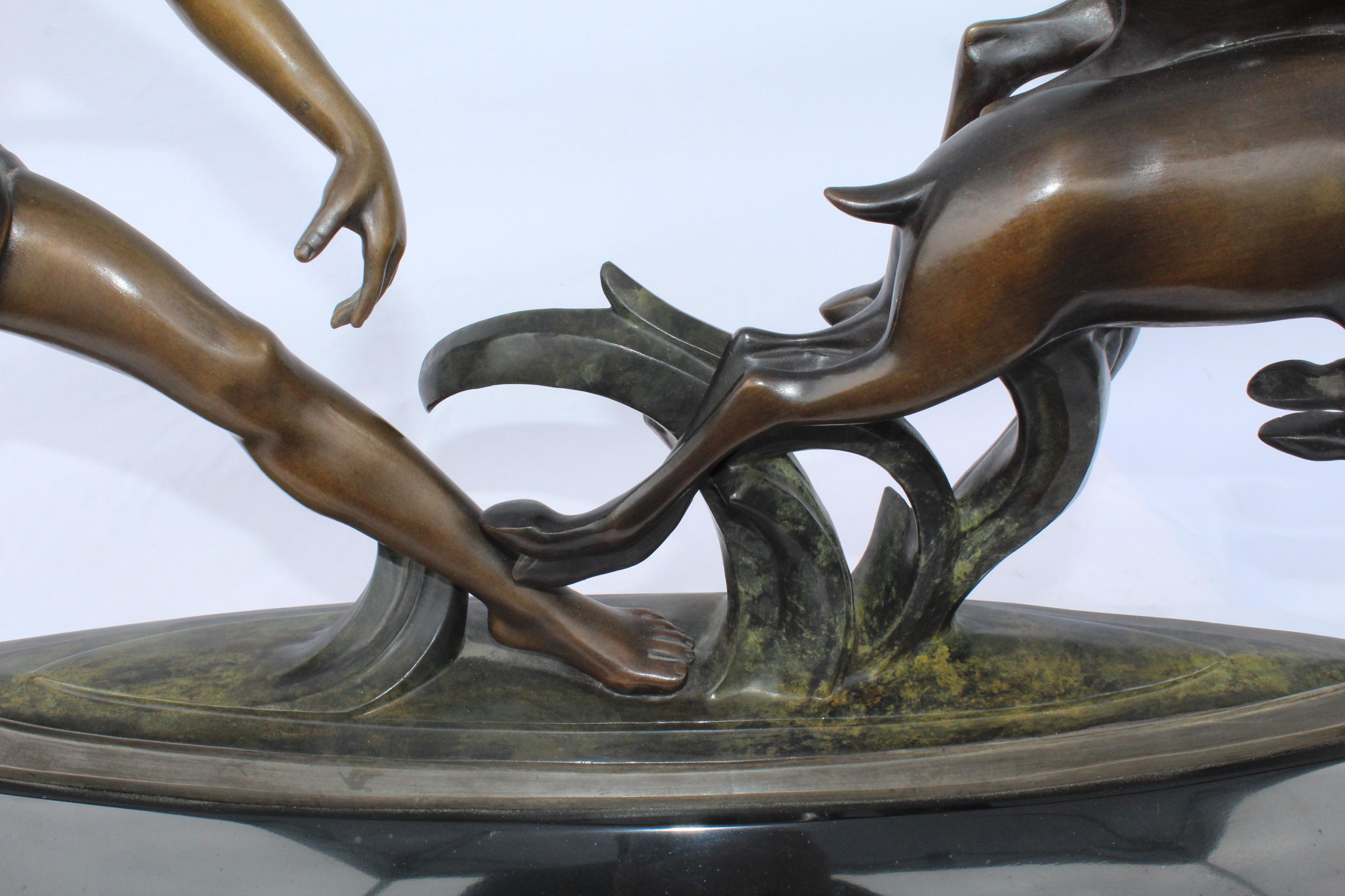 Cast Art Deco, Bronze , (Amazon Hunter) , Large, , Black Marble, After Ketley heavy For Sale