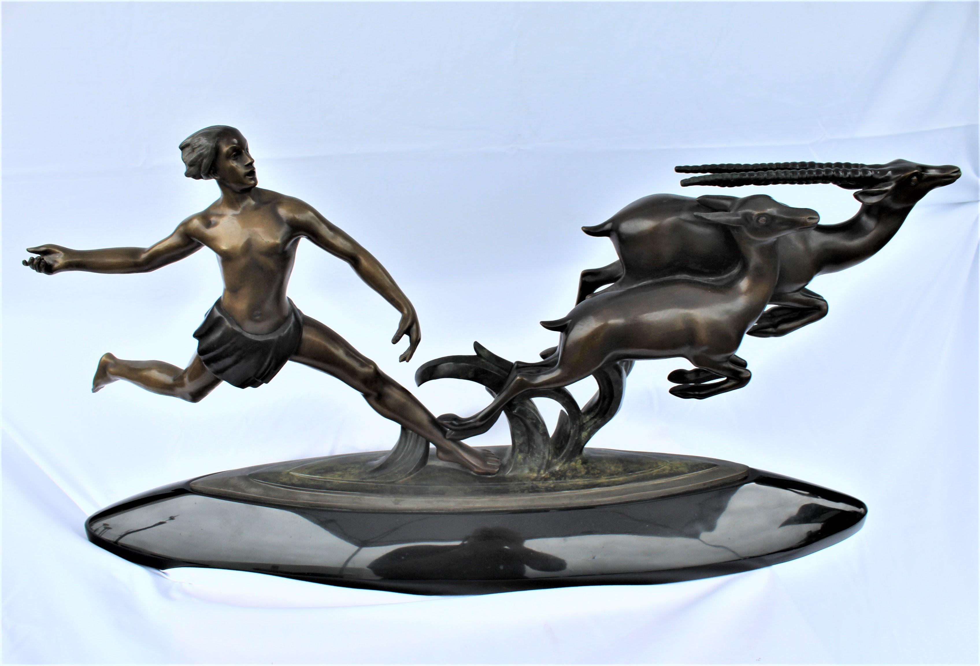 Art Deco, Bronze , (Amazon Hunter) , Large, , Black Marble, After Ketley heavy For Sale 1