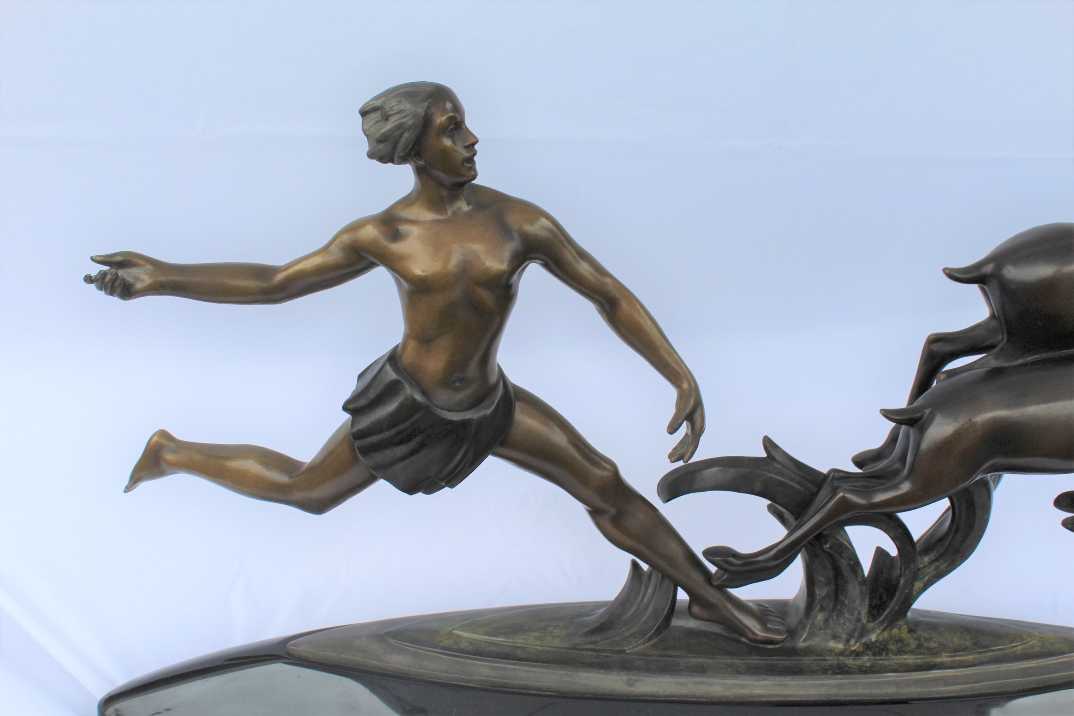 Art Deco, Bronze , (Amazon Hunter) , Large, , Black Marble, After Ketley heavy For Sale 2