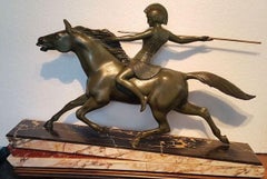 Art Deco Amazonenkrieger Skulptur von Melo Policrome Marmorsockel