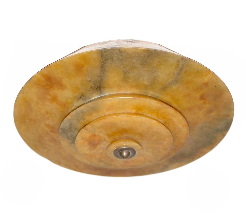 French Art Deco Amber Alabaster Light Fixture For Sale