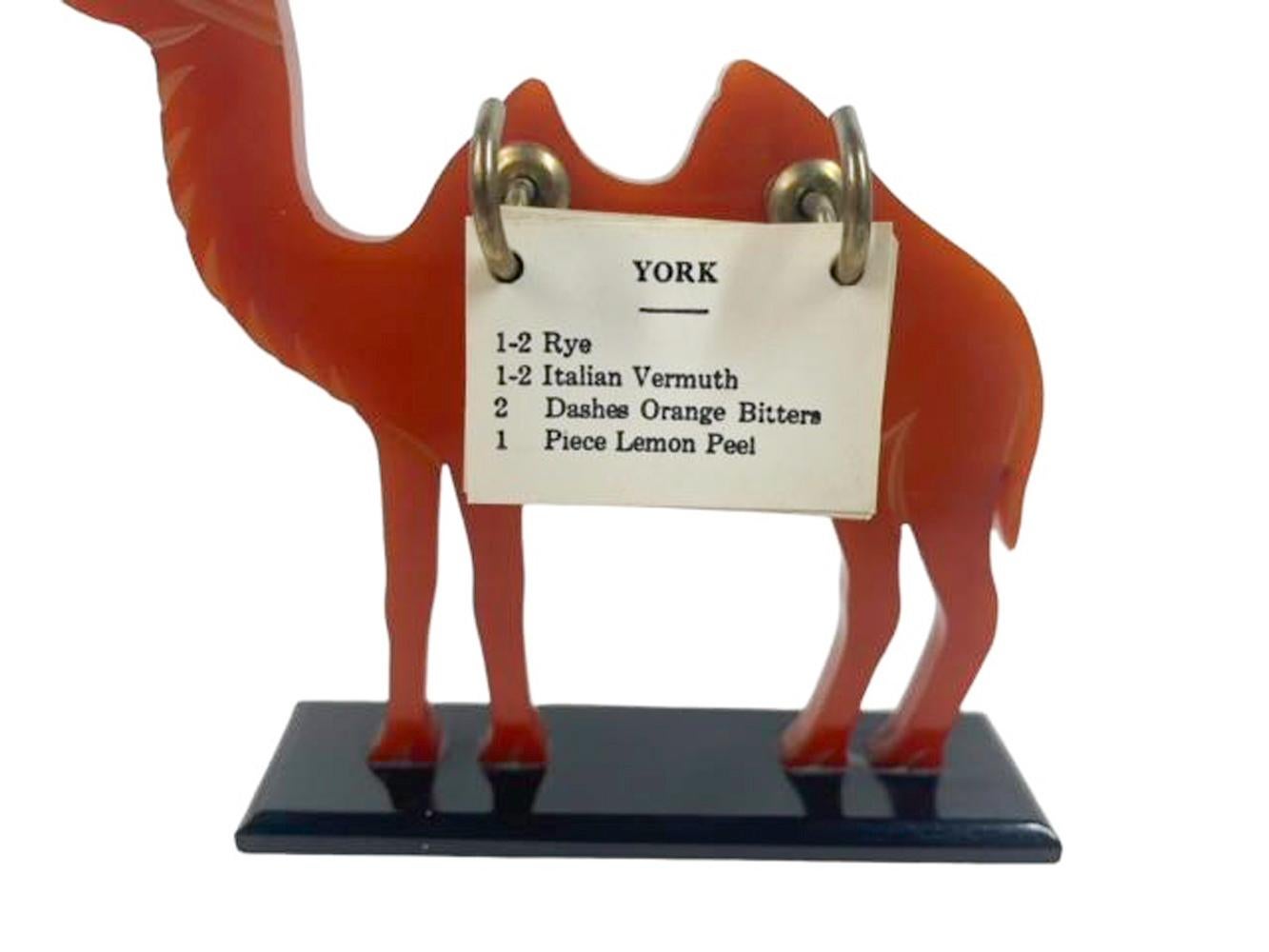 American Art Deco Amber Bakelite Camel-Form Cocktail Recipe Stand