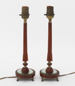 Lampade da tavolo Art Deco in bachelite e vetro ambrato, coppia