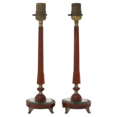 Pareja de lámparas de sobremesa Art Déco de baquelita ámbar y cristal