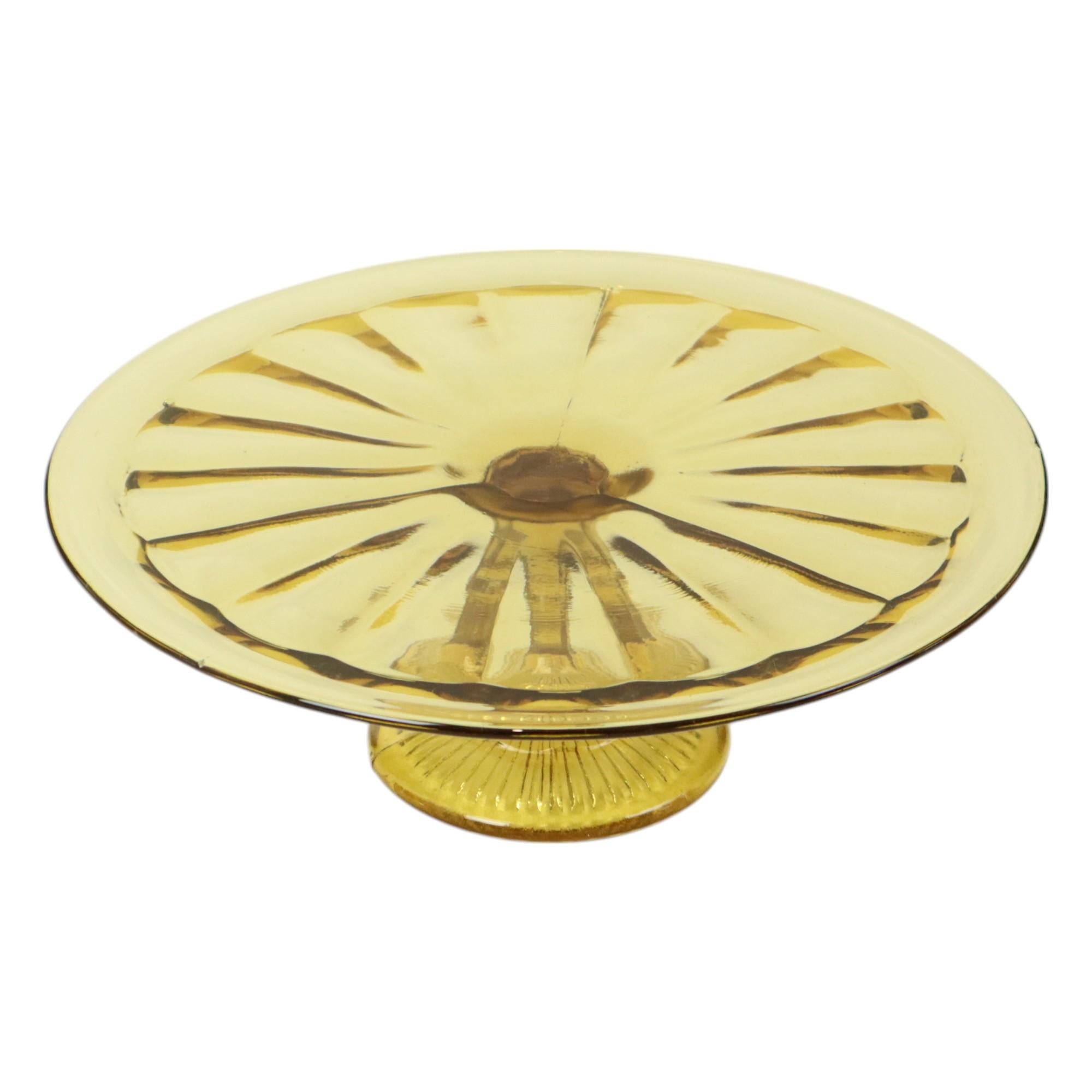 Art Déco Art Deco Ambra Piatto per torte Ciotola per dolci Depressione in vetro in vendita