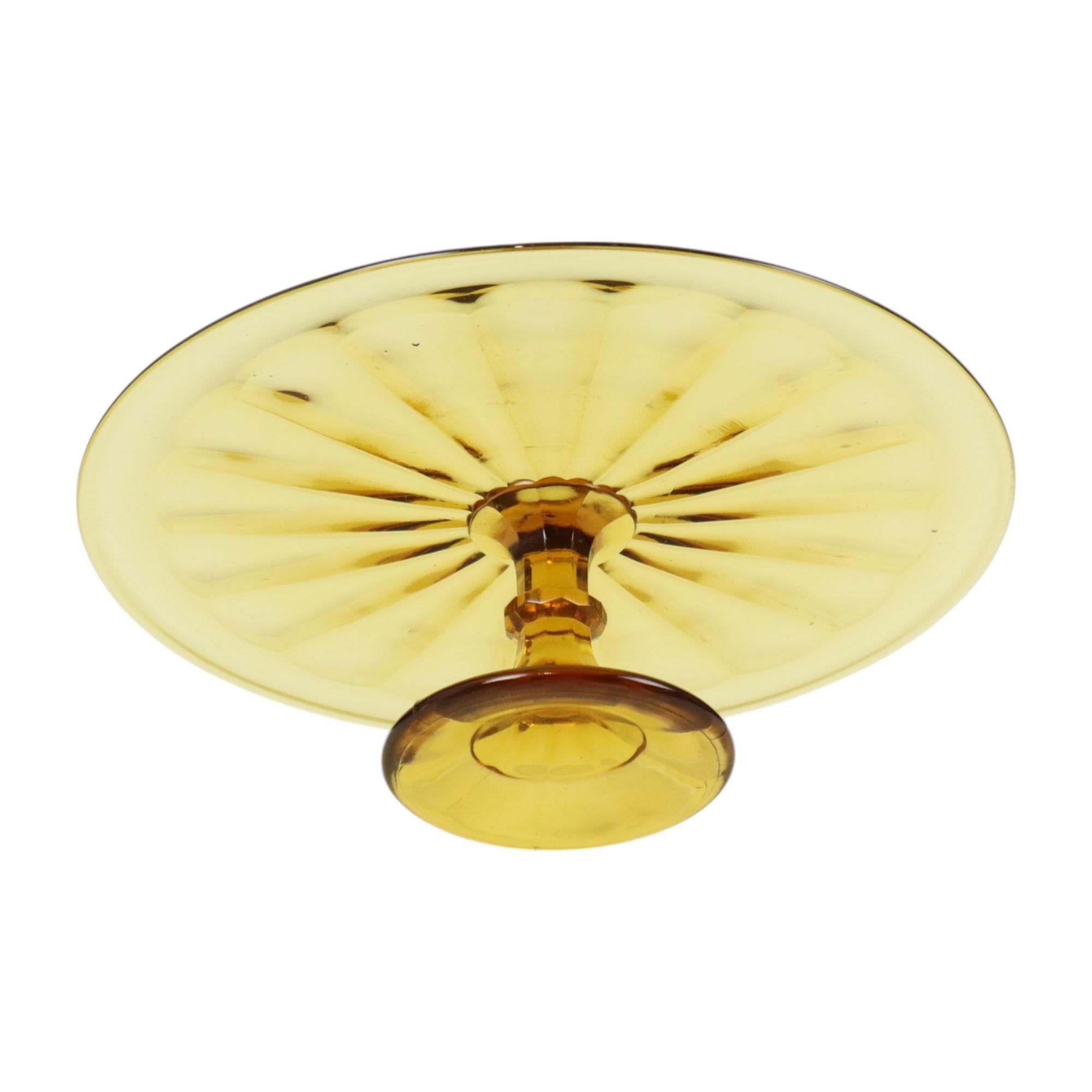 Art Deco Bernstein Kuchen Schale Rosaline Depression Glas Verrerie Scailmont im Angebot 3