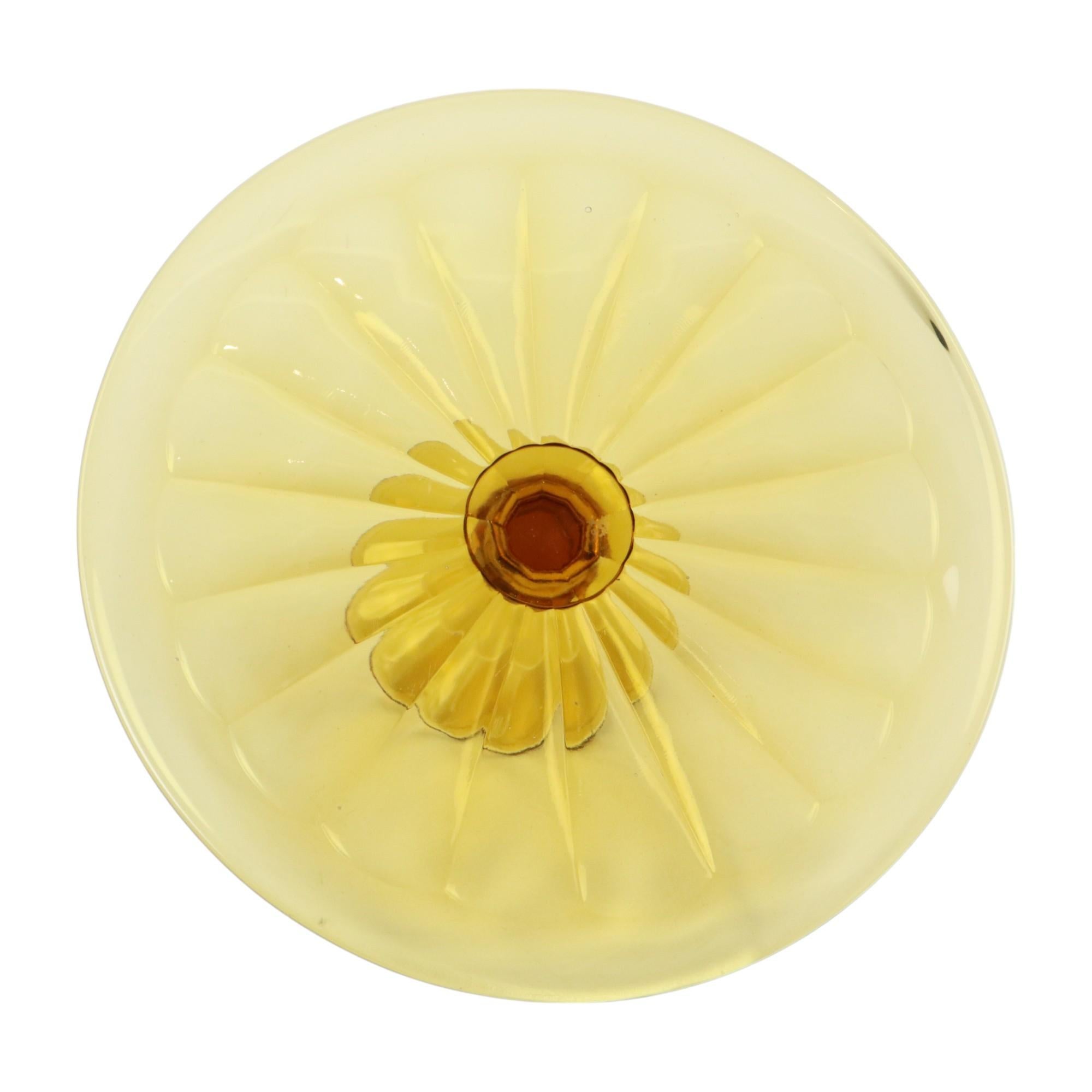 Art Deco Bernstein Kuchen Schale Rosaline Depression Glas Verrerie Scailmont im Angebot 4