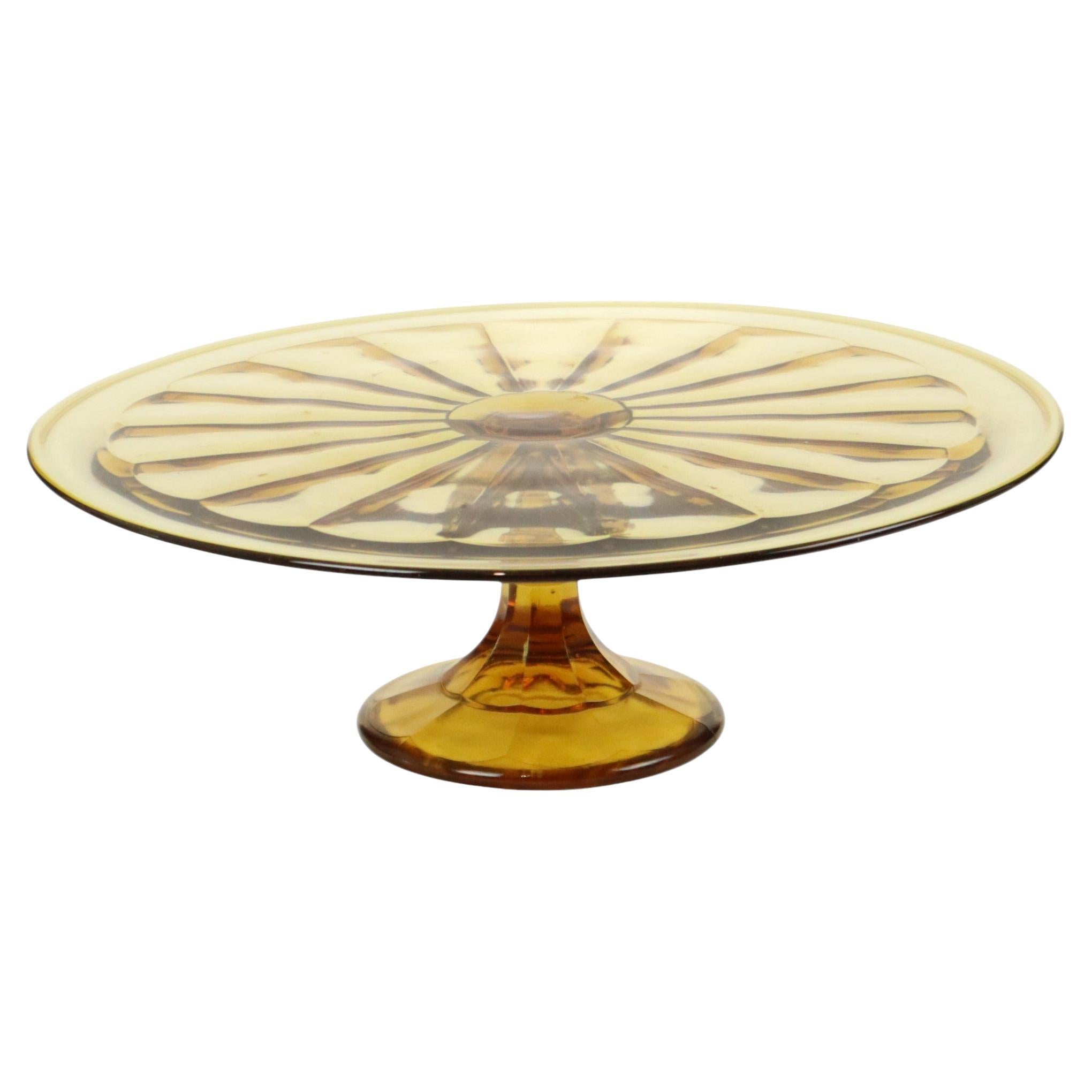 Art Deco Amber Cake Dish Rosaline Depression Glass Verrerie Scailmont
