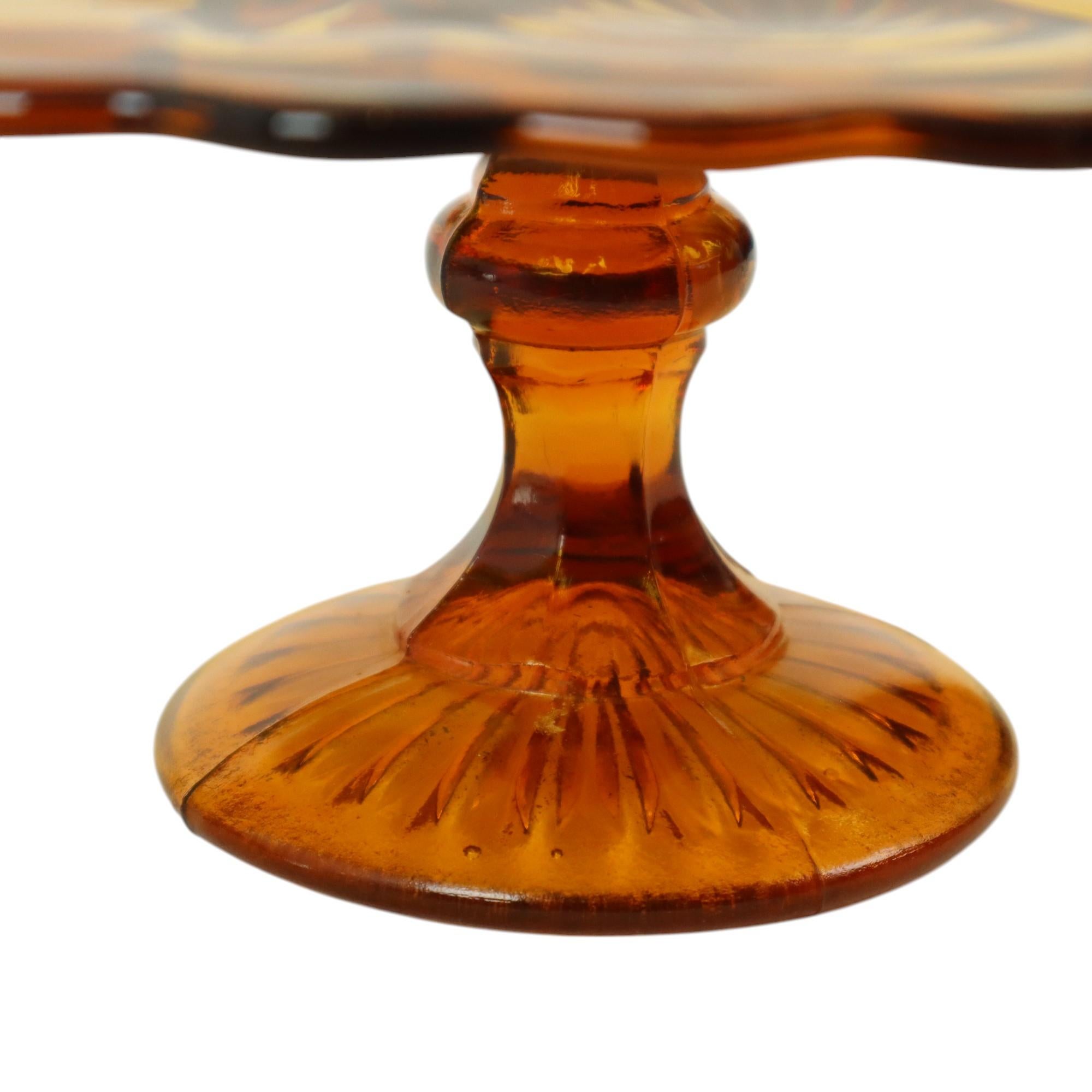 Art Deco Bernstein Kuchen Platte Gebäck Gericht Depression Glas 27cm im Angebot 1
