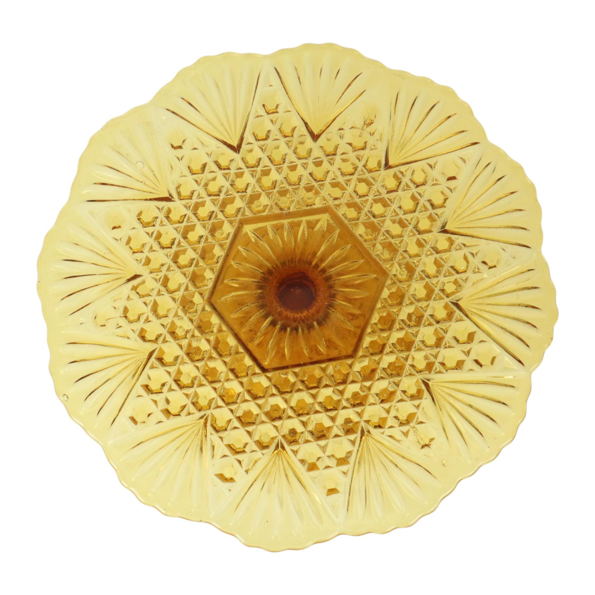 Art Deco Amber Cake Stand Depression Glass 31cm For Sale 9