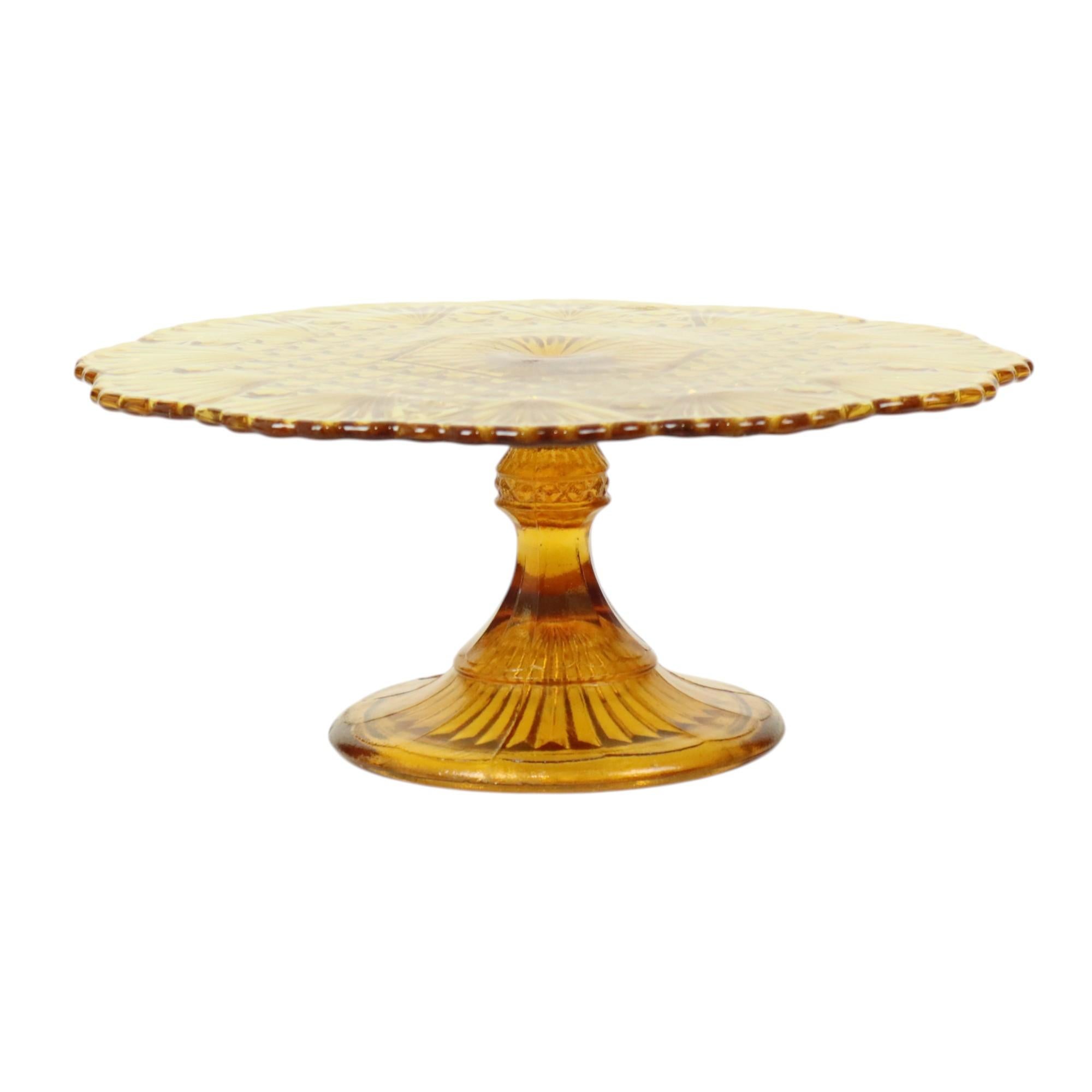 Belgian Art Deco Amber Cake Stand Depression Glass 31cm For Sale