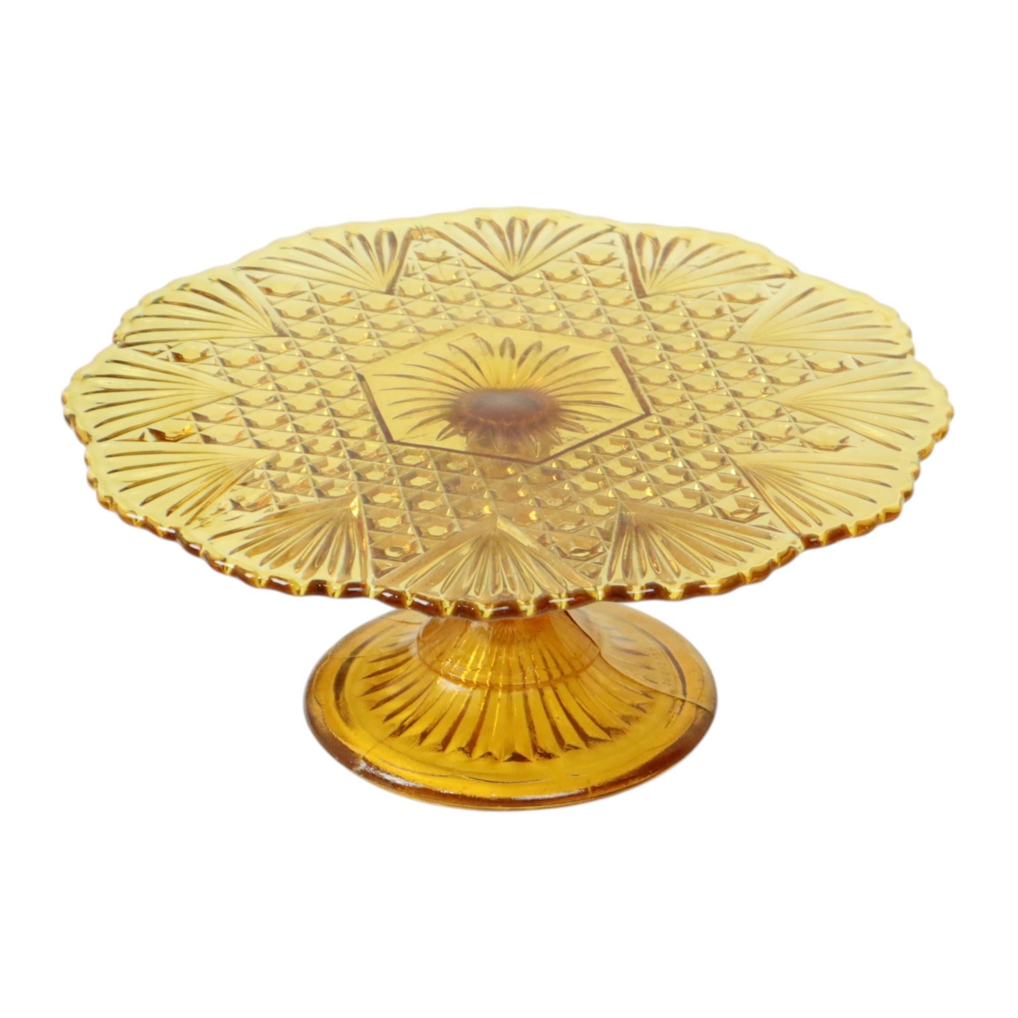 Art Deco Amber Cake Stand Depression Glass 31cm In Fair Condition For Sale In Poperinge, BE