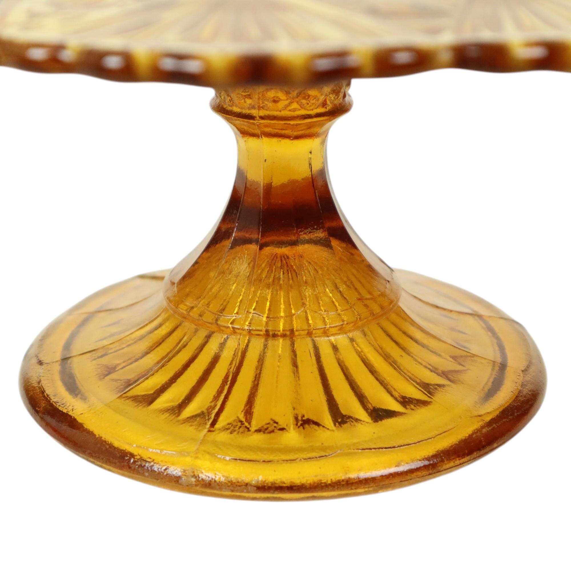 Art Deco Amber Cake Stand Depression Glass 31cm For Sale 2