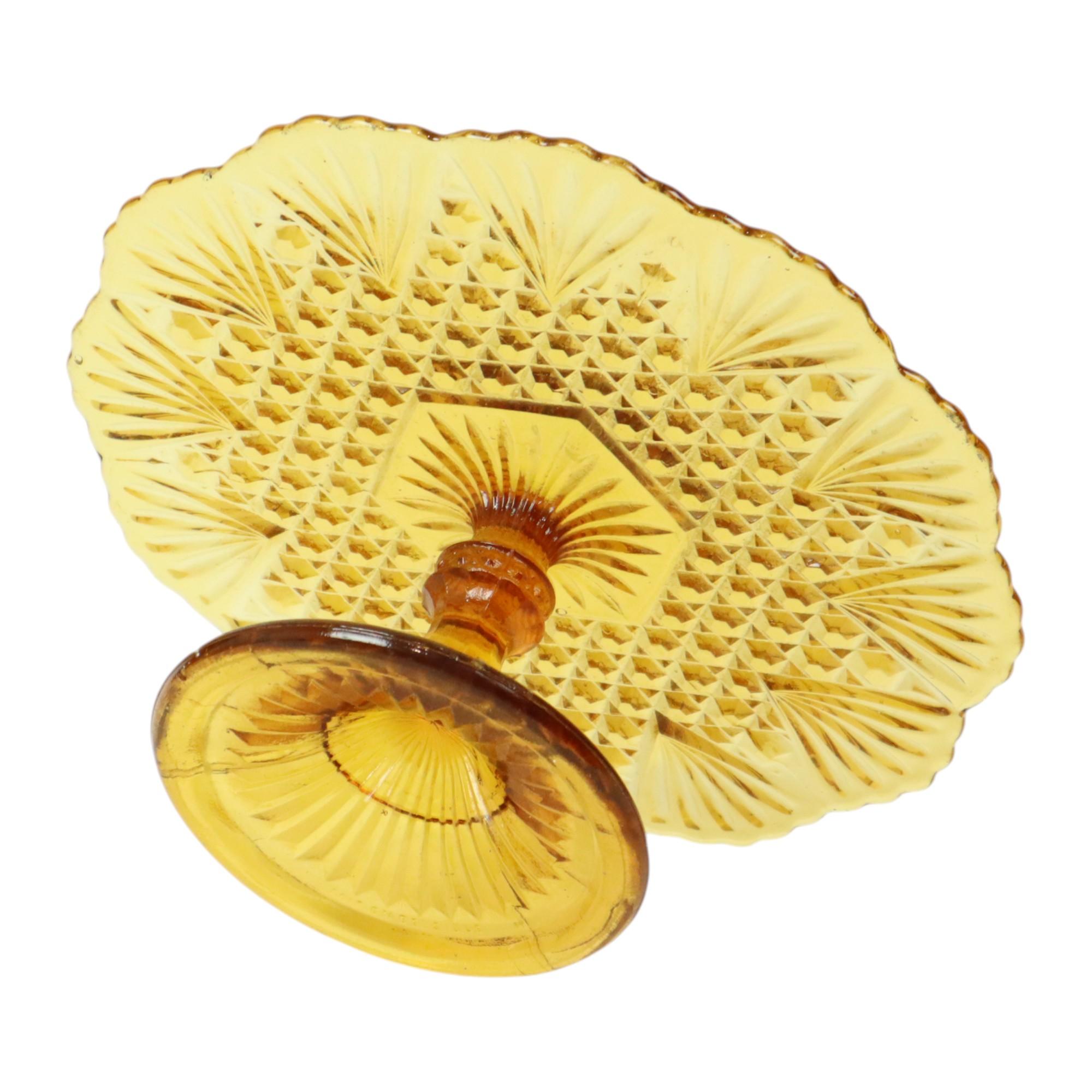 Art Deco Amber Cake Stand Depression Glass 31cm For Sale 3