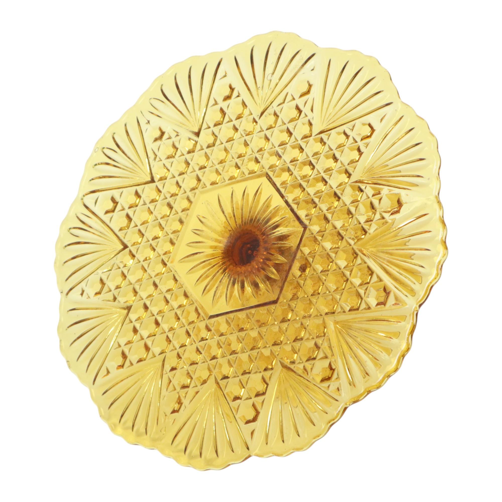 Art Deco Amber Cake Stand Depression Glass 31cm For Sale 4