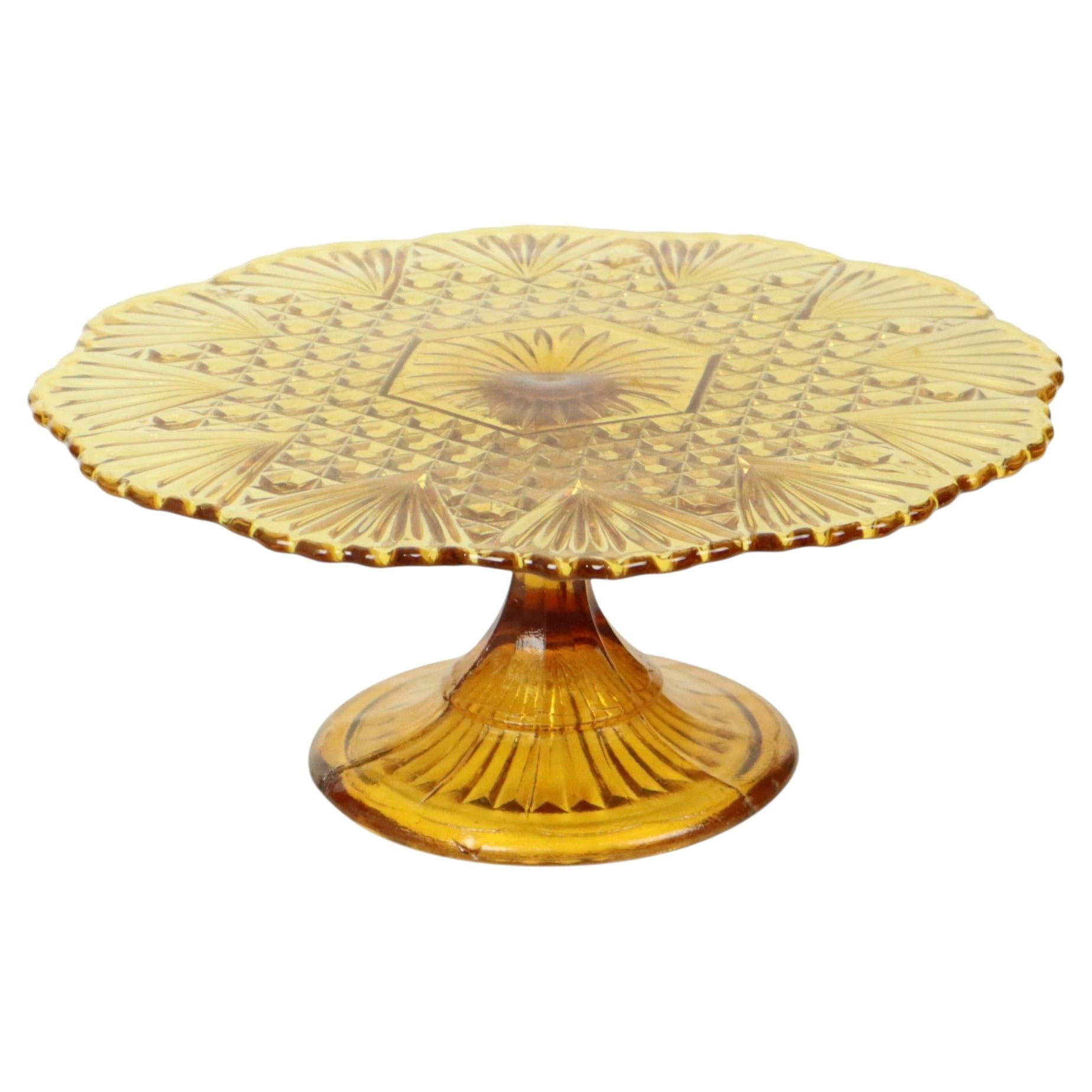 Art Deco Amber Cake Stand Depression Glass 31cm