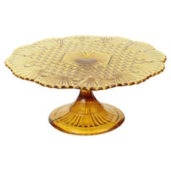 Art Deco Amber Cake Stand Depression Glass 31cm
