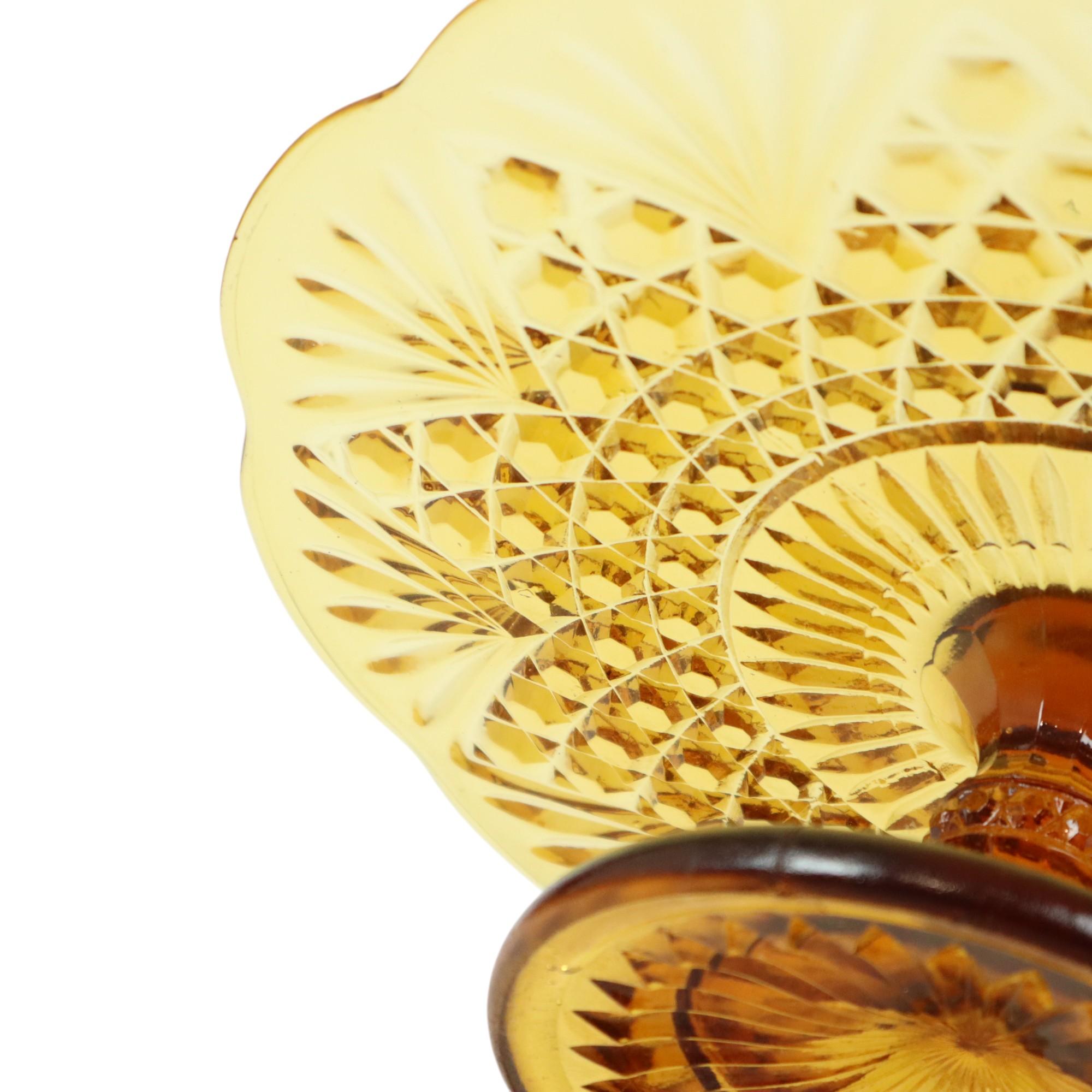Art Deco Amber Cake Stand Depression Glass 33cm For Sale 5