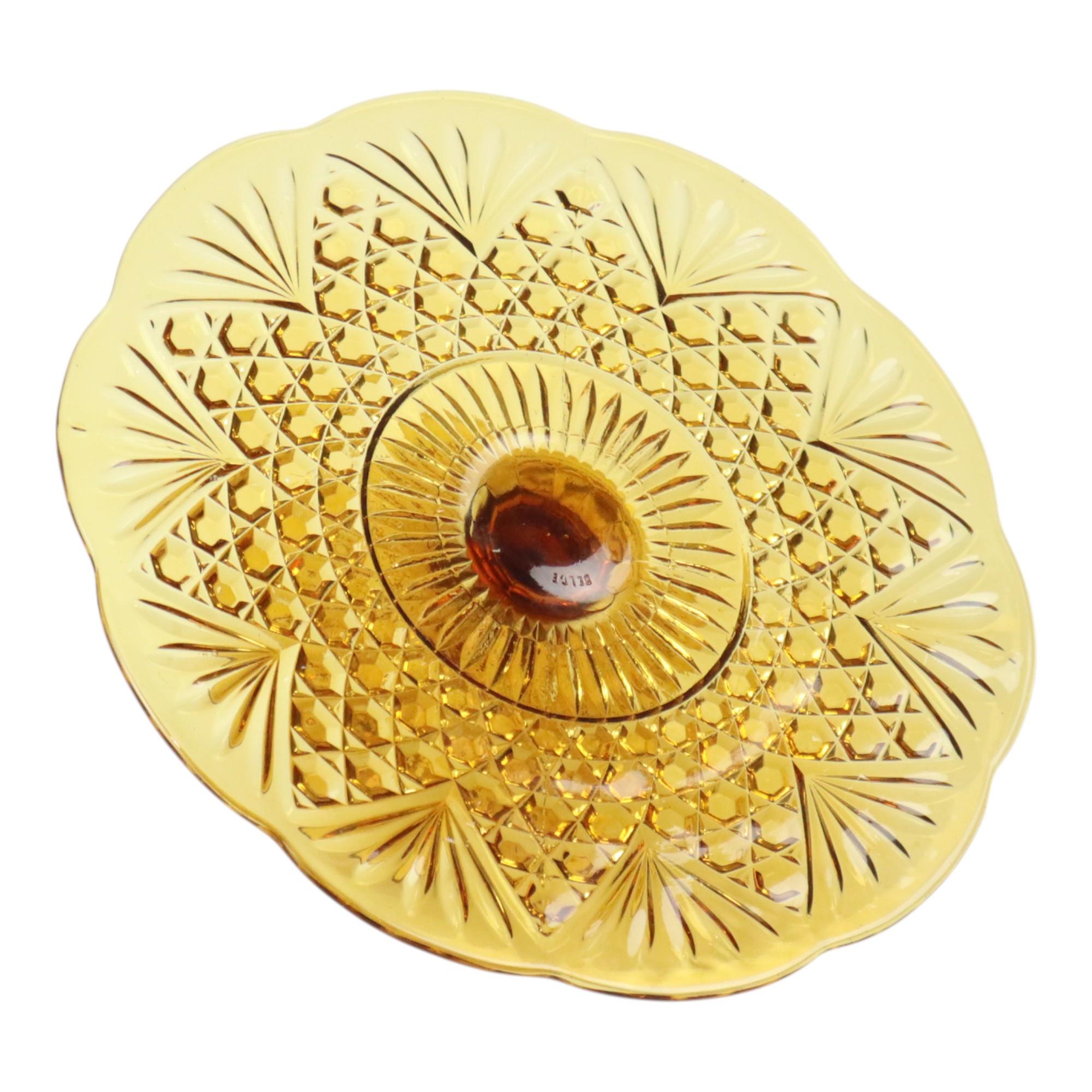 Art Deco Amber Cake Stand Depression Glass 33cm For Sale 6