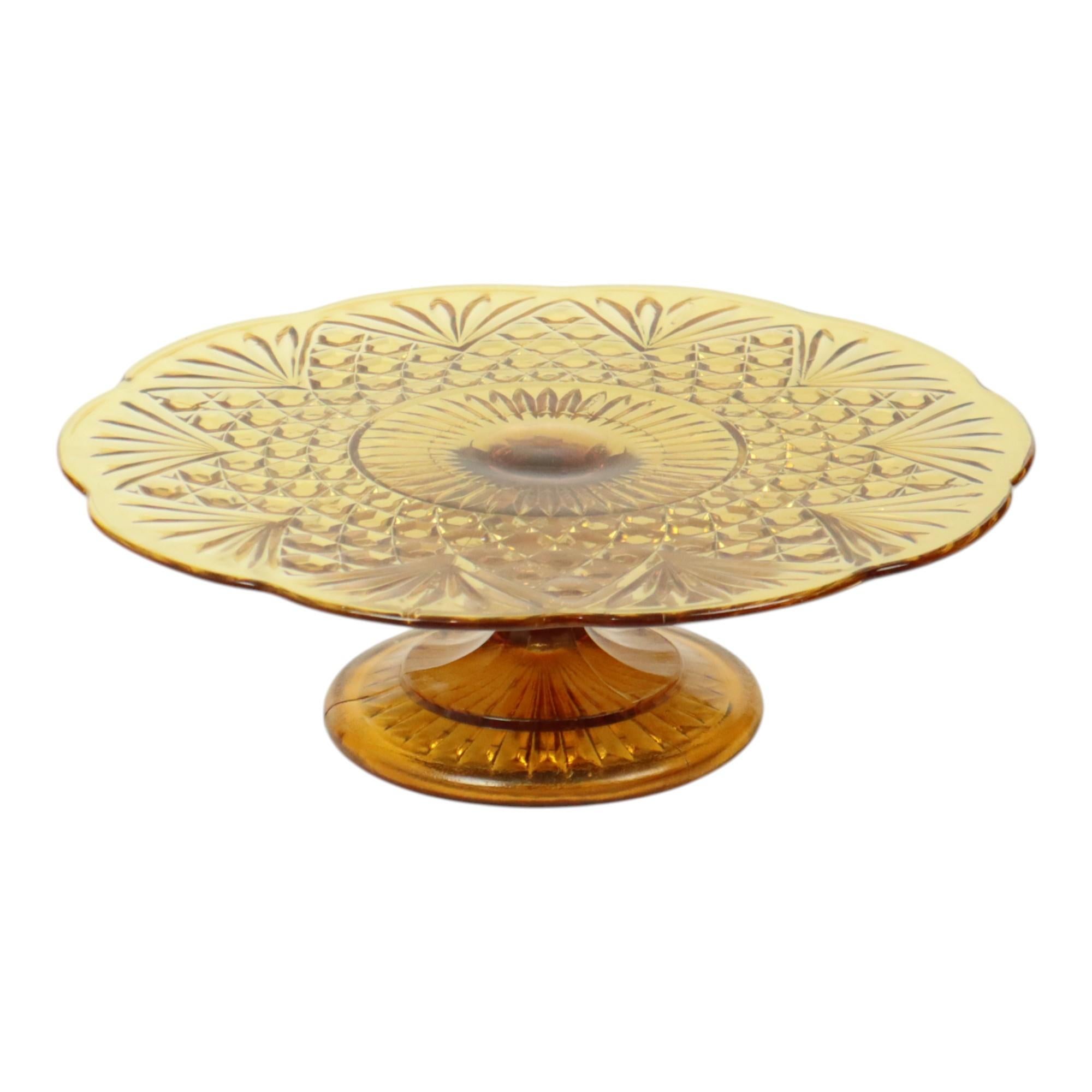 Art Deco Amber Cake Stand Depression Glass 33cm For Sale 7