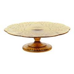 Art Deco Amber Cake Stand Depression Glass 33cm