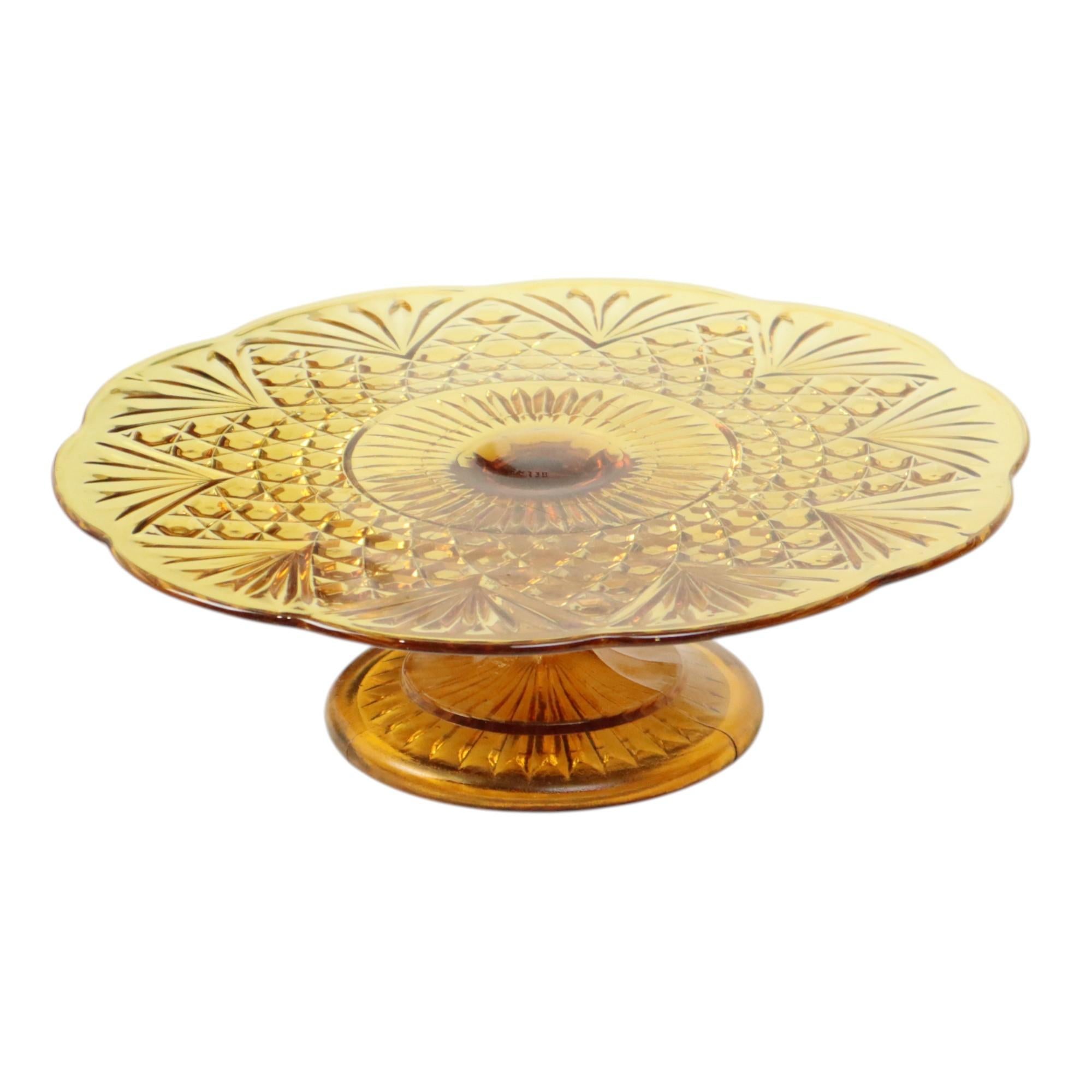 Art Deco Amber Cake Stand Depression Glass 33cm In Good Condition For Sale In Poperinge, BE