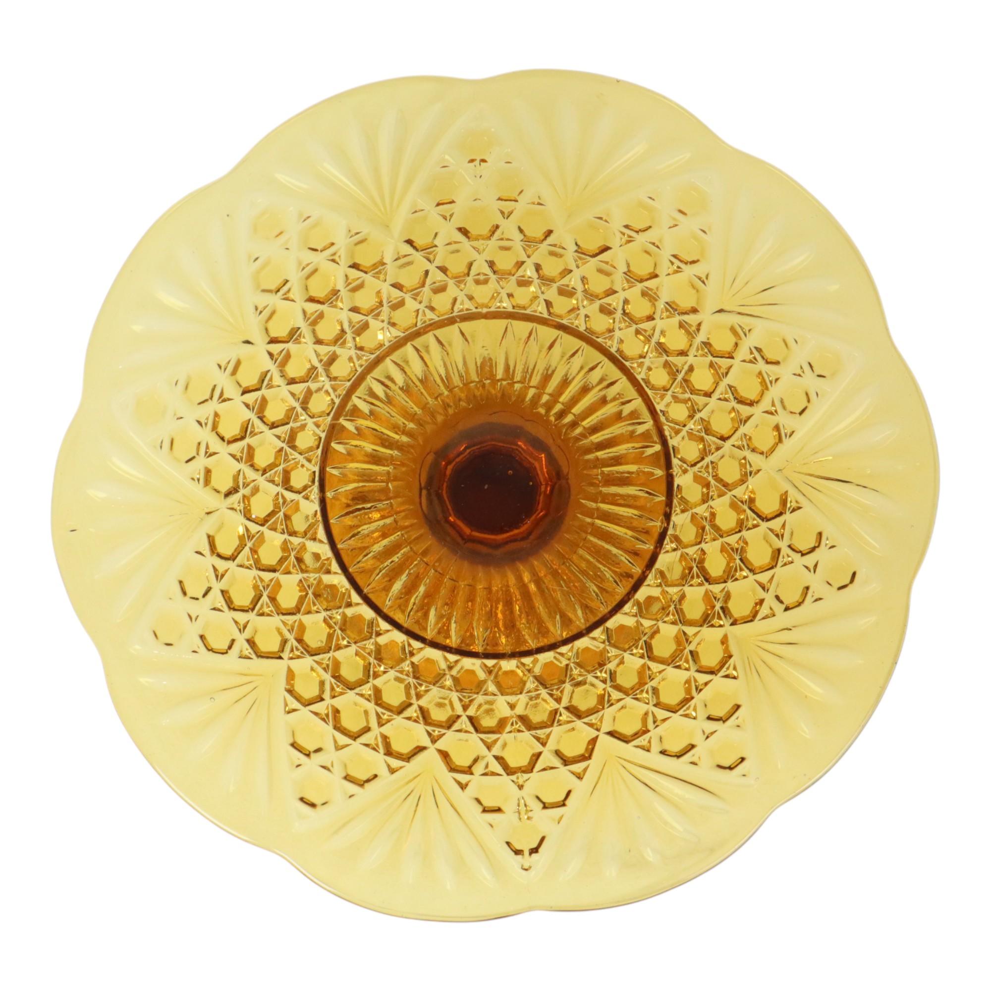Art Deco Amber Cake Stand Depression Glass 33cm For Sale 1