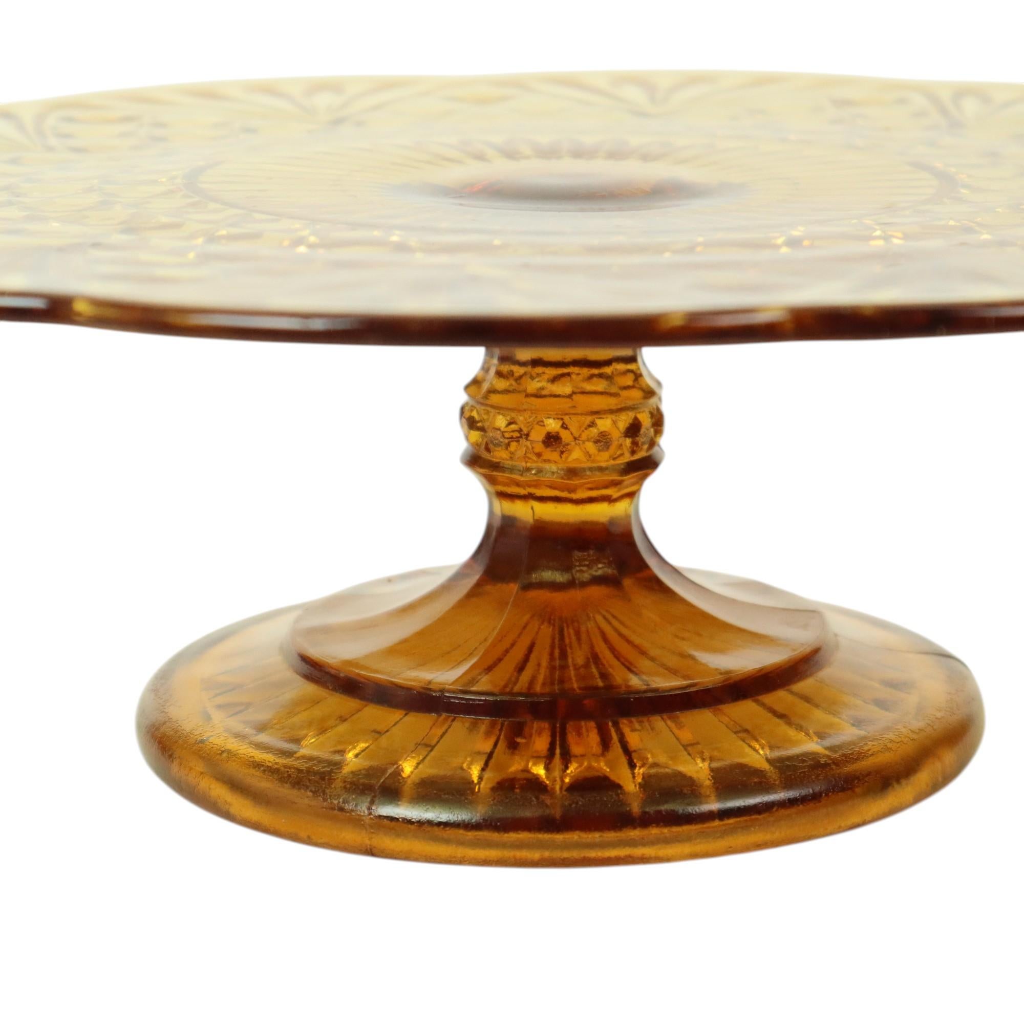 Art Deco Amber Cake Stand Depression Glass 33cm For Sale 3