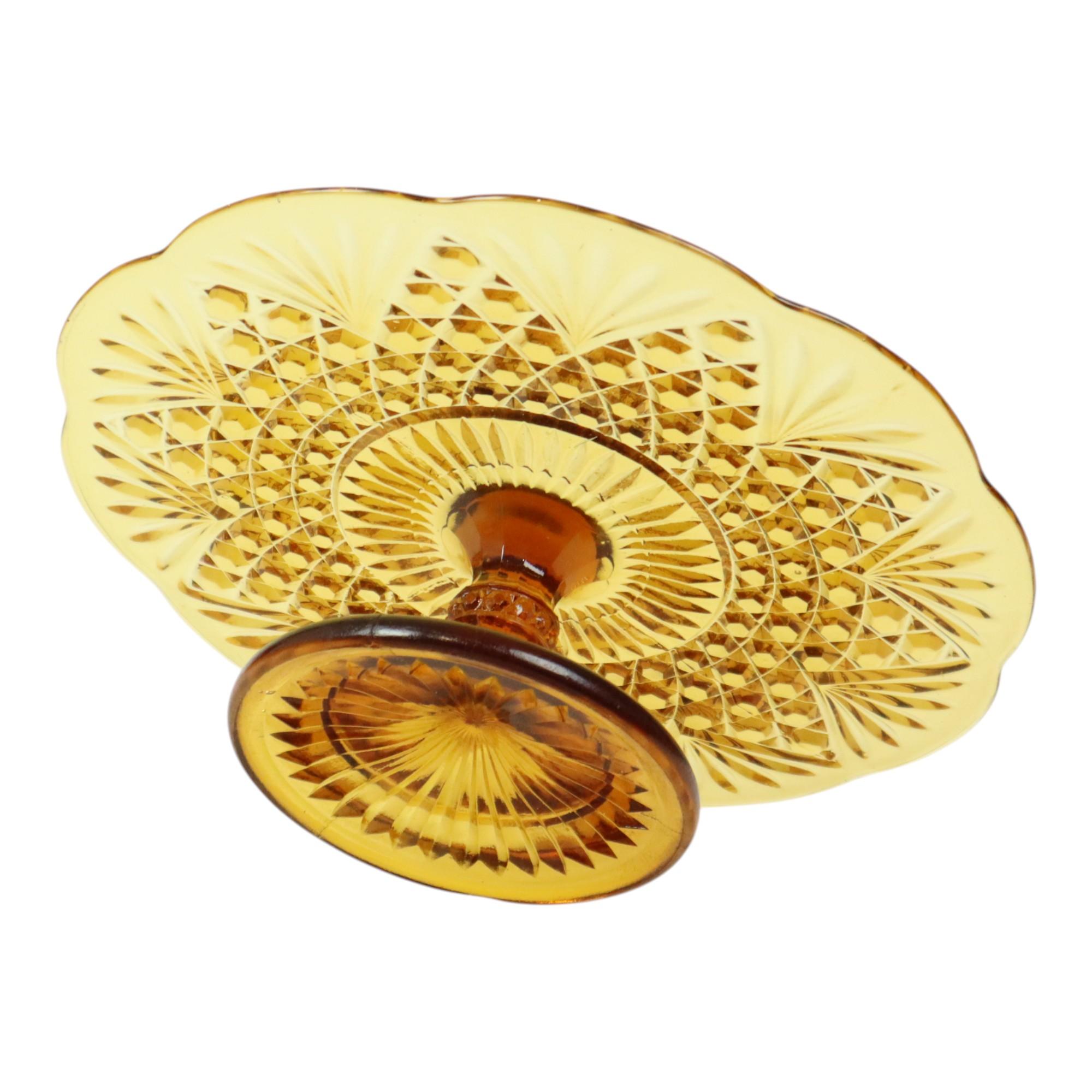 Art Deco Amber Cake Stand Depression Glass 33cm For Sale 4